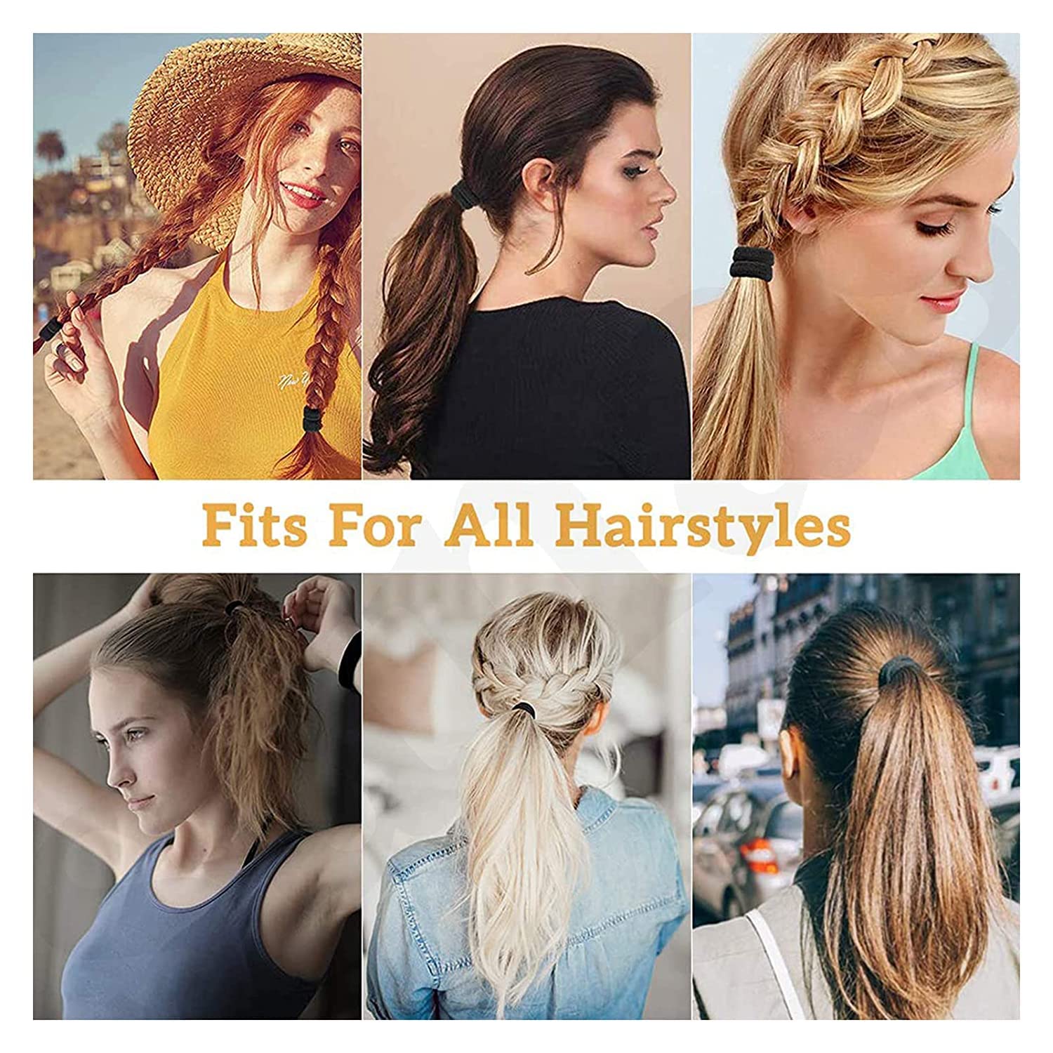 VRT Stretchable Hair Bands for Women & Girls - Soft Elastic Cotton Hair Ties (60 Pack, Black) - Perfect for Gym, Work, School & Everyday Hairstyles
