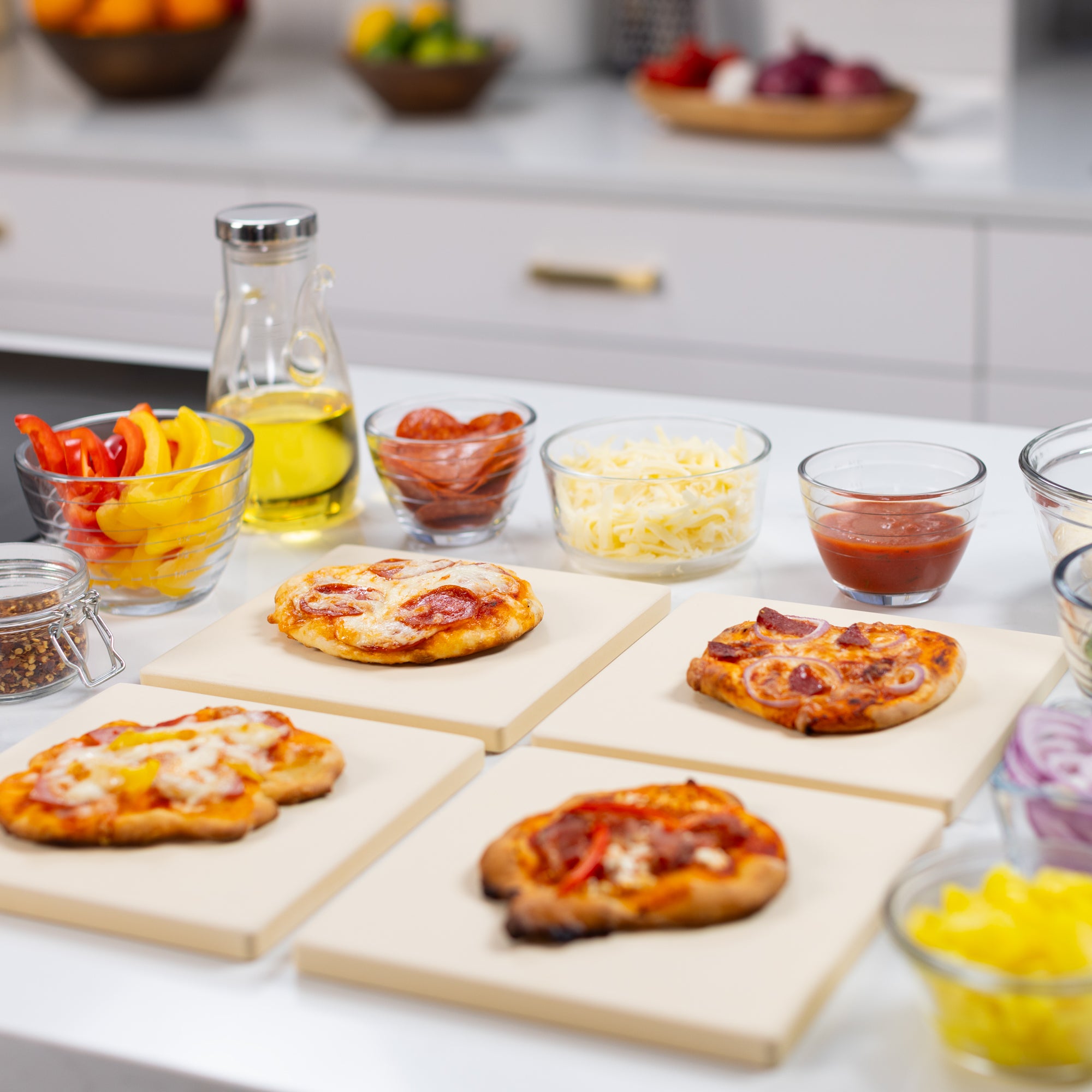 Premium Cordierite Square Pizza Stone Set - 4-Piece 7.5x7.5 Inch Baking Stones for Perfect Homemade Pizza, Bread & Desserts | Oven, Grill & Outdoor Cooking Essential