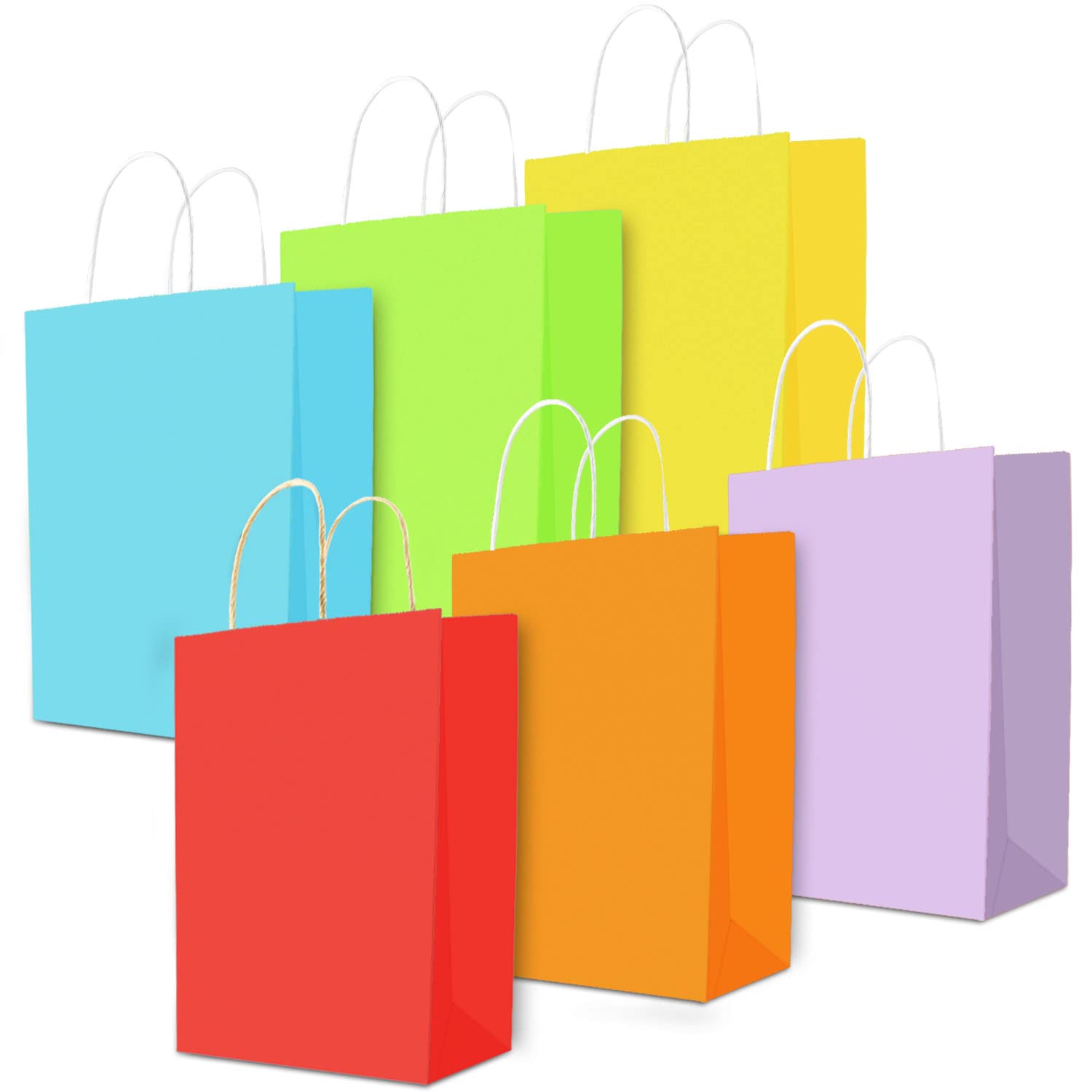 WYOMER 24 Pack Multicolor Large Kraft Paper Gift Bags with Handles - 10x4.8x12.5 Inches - Eco-Friendly Shopping Bags for Parties, Weddings, Christmas & Retail Packaging