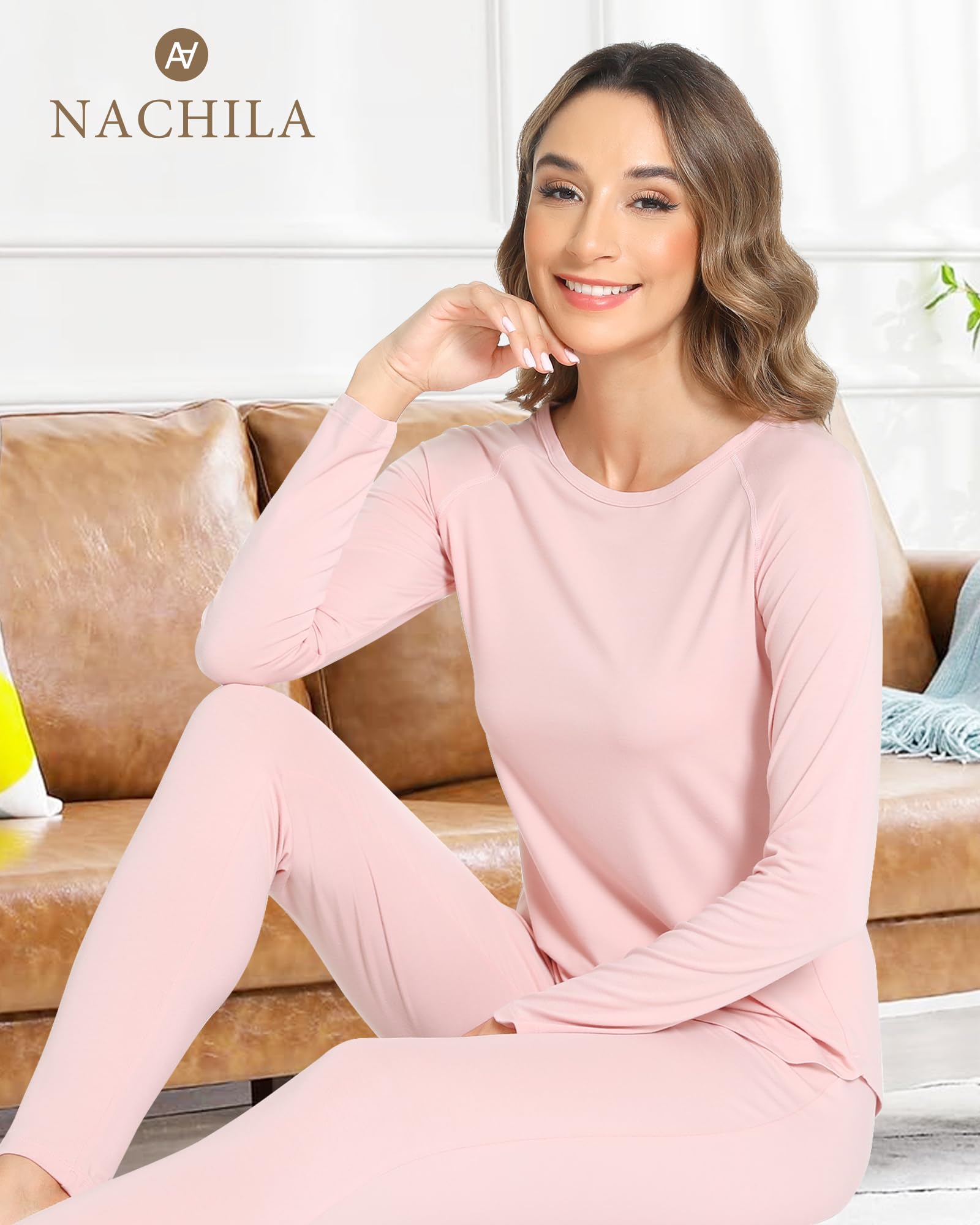 NACHILA Women's Bamboo Pajama Set - Soft Thermal Underwear, Comfy Long Johns Sleepwear with Long Sleeve (Sizes S-2XL) - Perfect for Winter Nights, Lounging & Cozy Home Wear