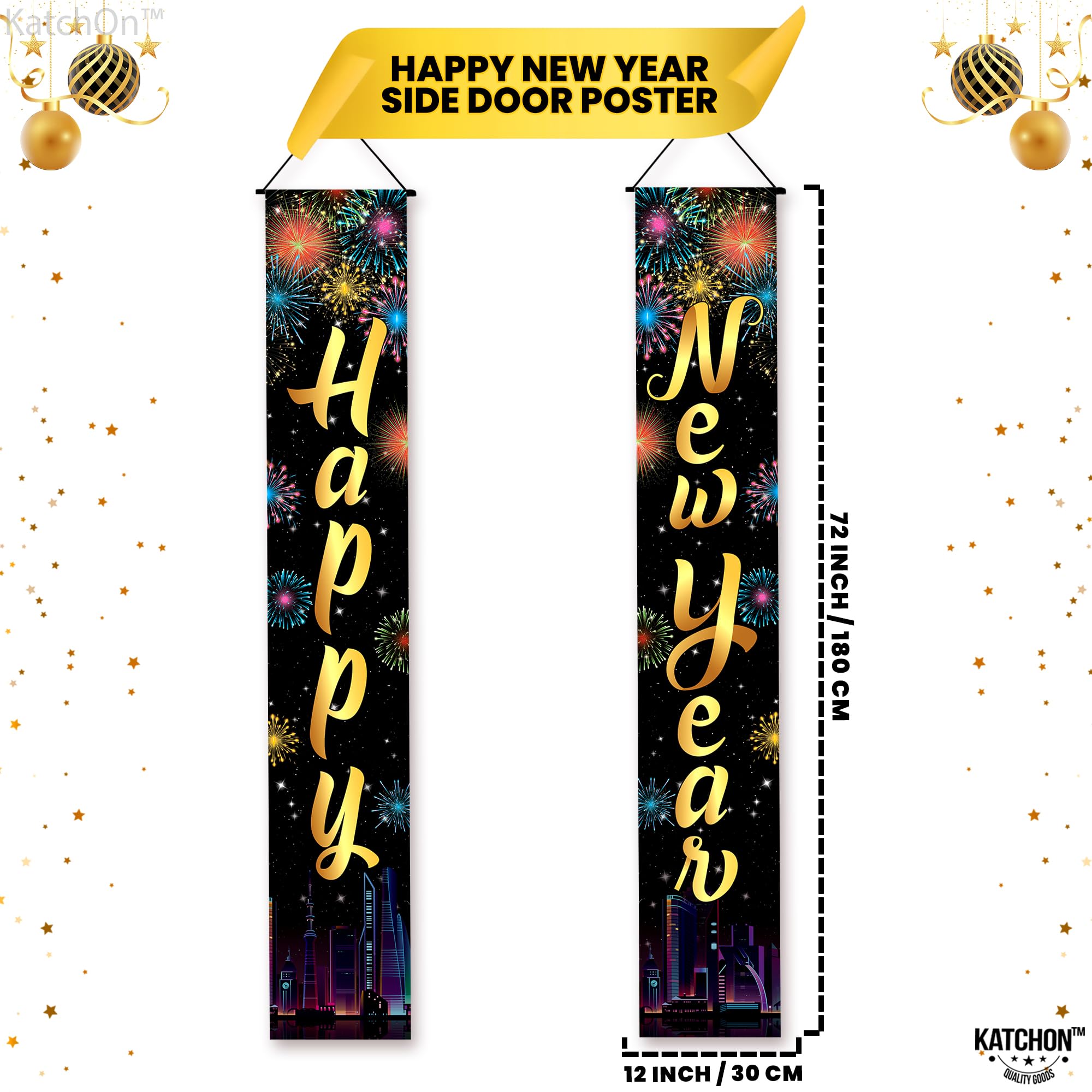 KatchOn Happy New Year 2025 Door Banner - 72x12 Inch Large New Year's Eve Party Decoration | Festive Holiday Banner for Home, Office & Outdoor Celebrations | Perfect for New Year Countdown, NYE Parties & Holiday Decor