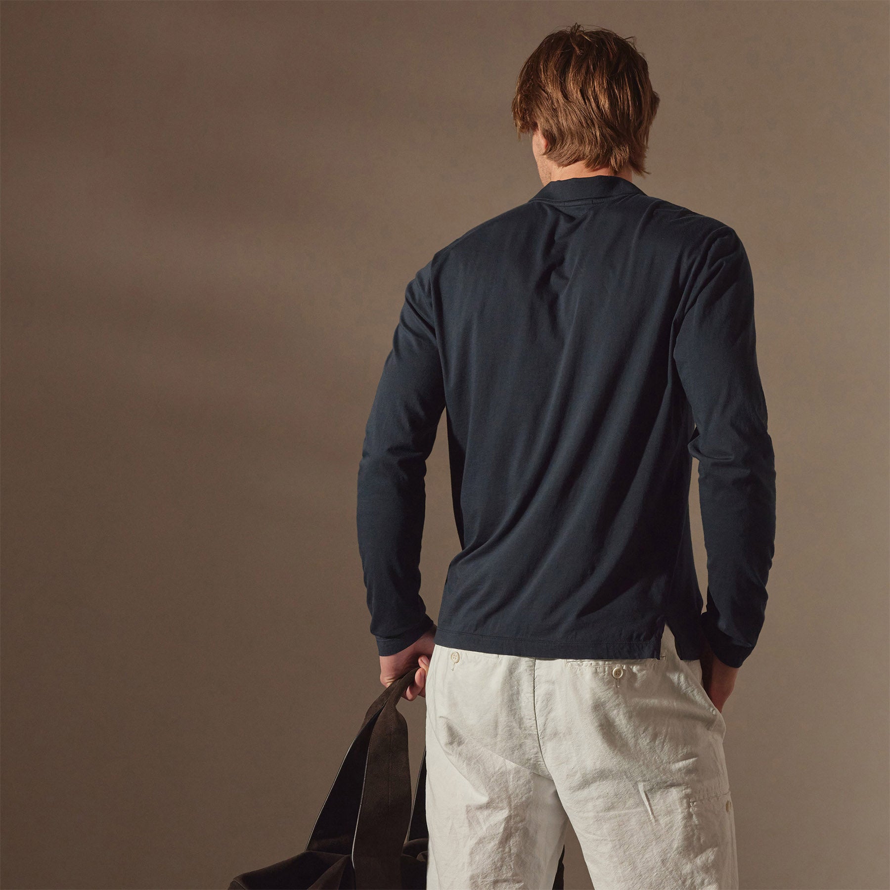 Premium Luxe Lotus Jersey Long Sleeve Polo Shirt for Men - Soft French Navy Cotton Blend - Perfect for Golf, Business Casual & Everyday Wear