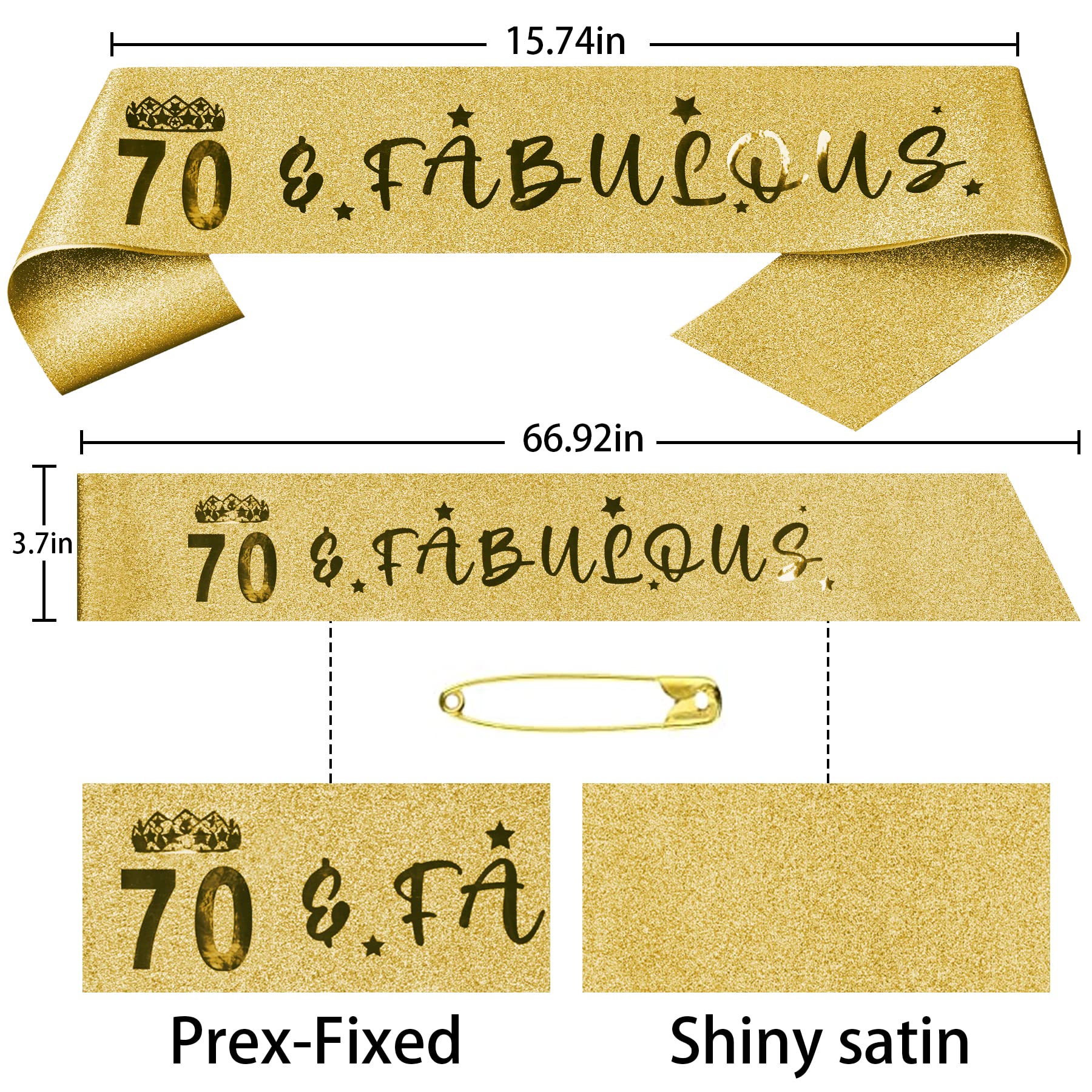 70th Birthday Party Decorations Set - Gold Crown, Tiara & Sash for Women - Happy 70th Birthday Gifts & Celebration Supplies - Perfect for Milestone Birthday Parties, Retirement Celebrations & Special Occasions