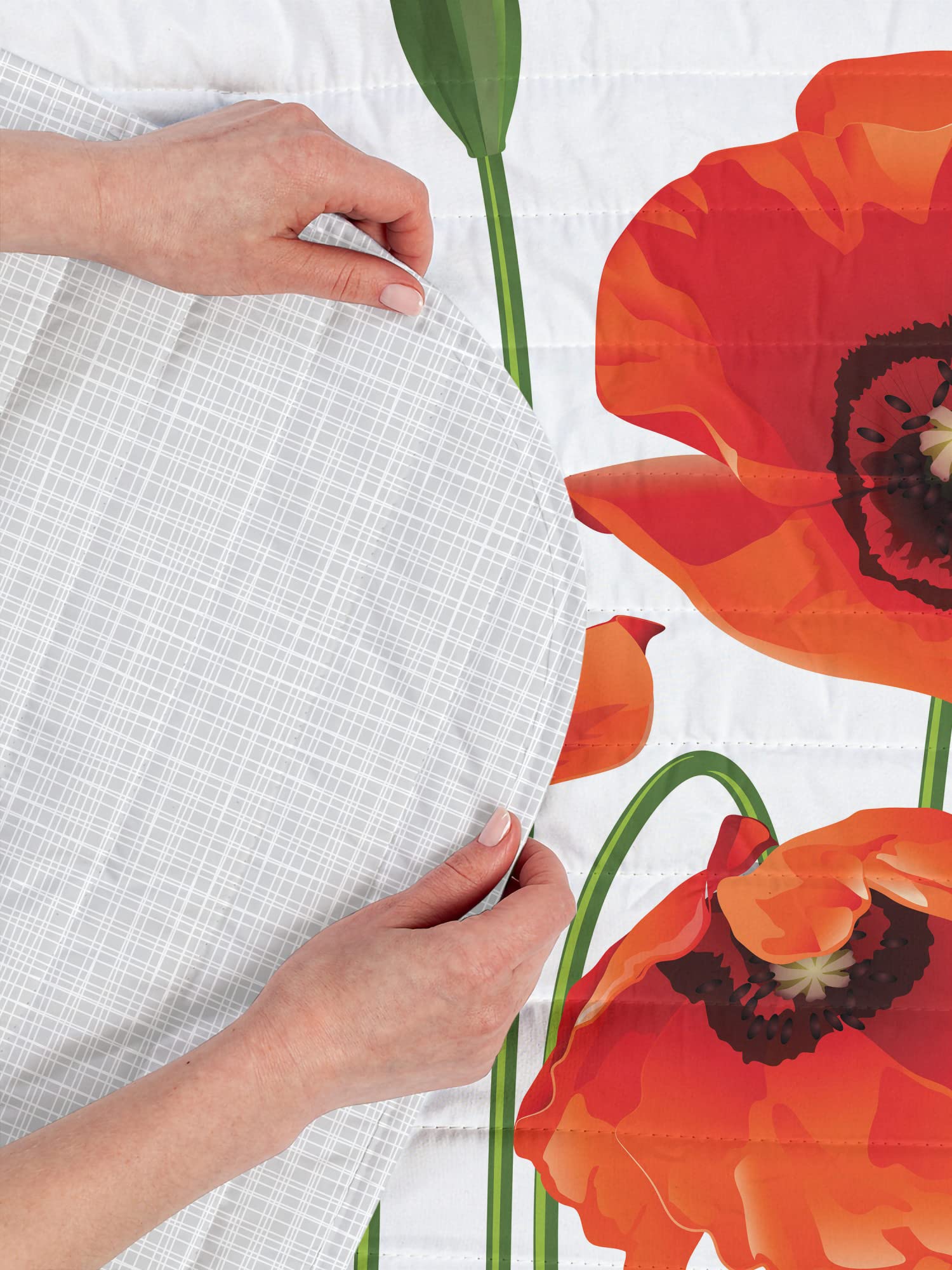 Ambesonne Floral Reversible Bedspread Set - Poppy Spring Pastoral Flowers Botany Bouquet Nature Theme Microfiber Bedding | Twin Size Red Green | Perfect for Spring Bedroom Decor & Guest Room Makeover