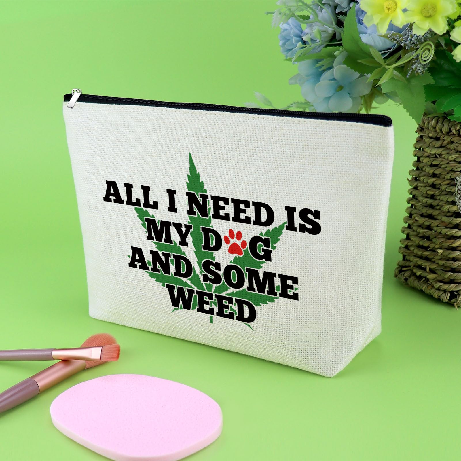 Funny Dog Lovers Gifts for Women - Weed Leaves Design Makeup Bag, Perfect for Dog Moms, Pet Owners, Sisters & Friends - Ideal for Christmas, Birthday, Travel & Daily Use
