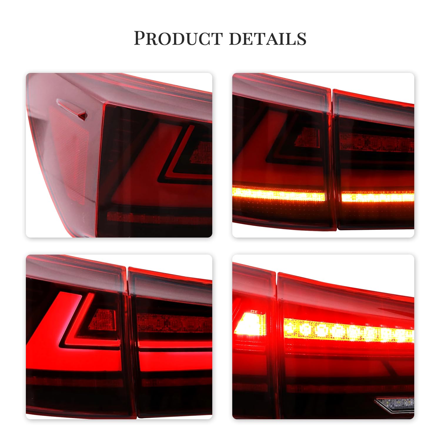 HCmotion LED Tail Lights Assembly for 2006-2013 Lexus IS250 IS350 ISF XE20 Sedan - Plug & Play Replacement with DRL, Sequential Turn Signals & Startup Animation - Perfect for Night Driving & Car Customization