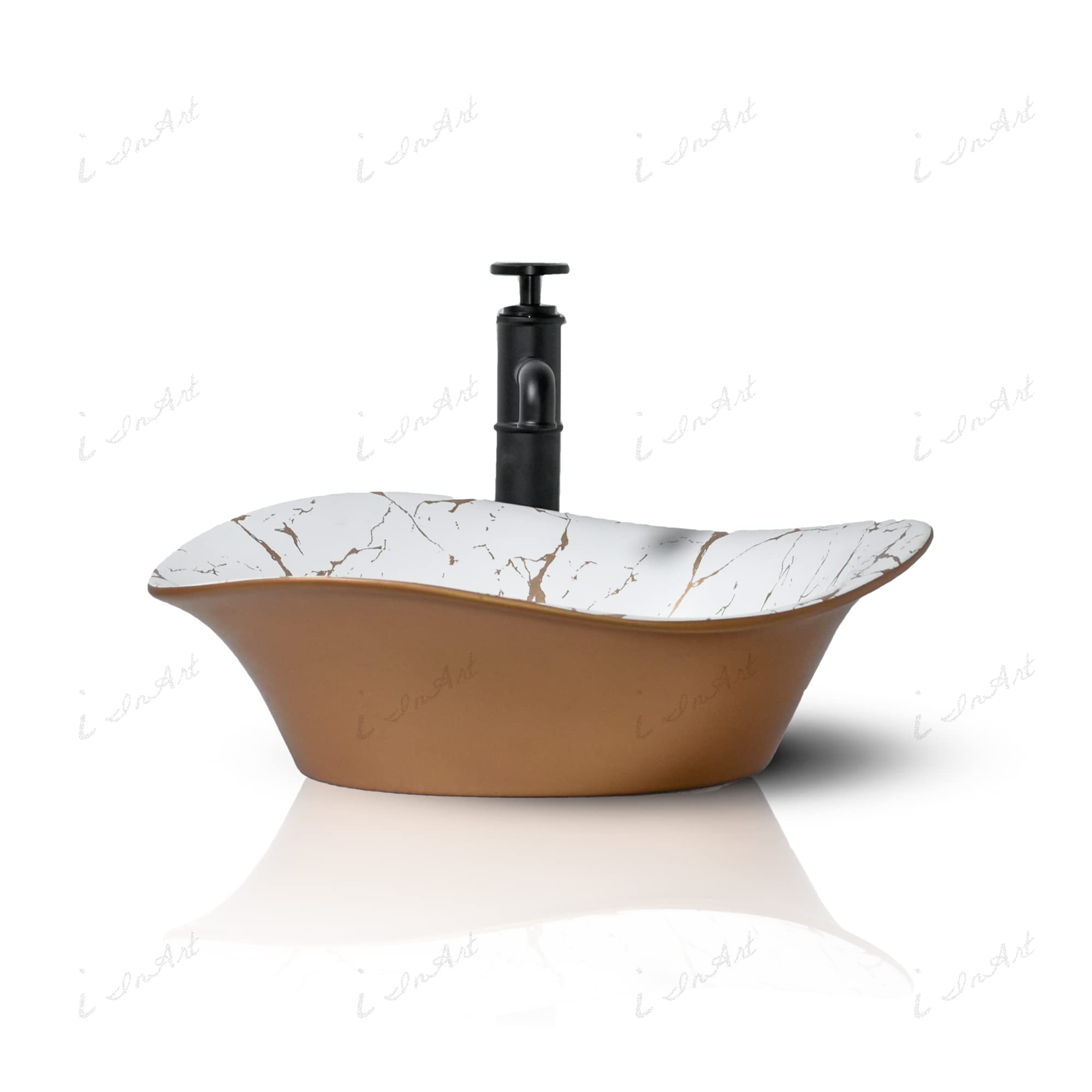 Ceramic Countertop Wash Basin Sink - Matt White Gold 19x14x6