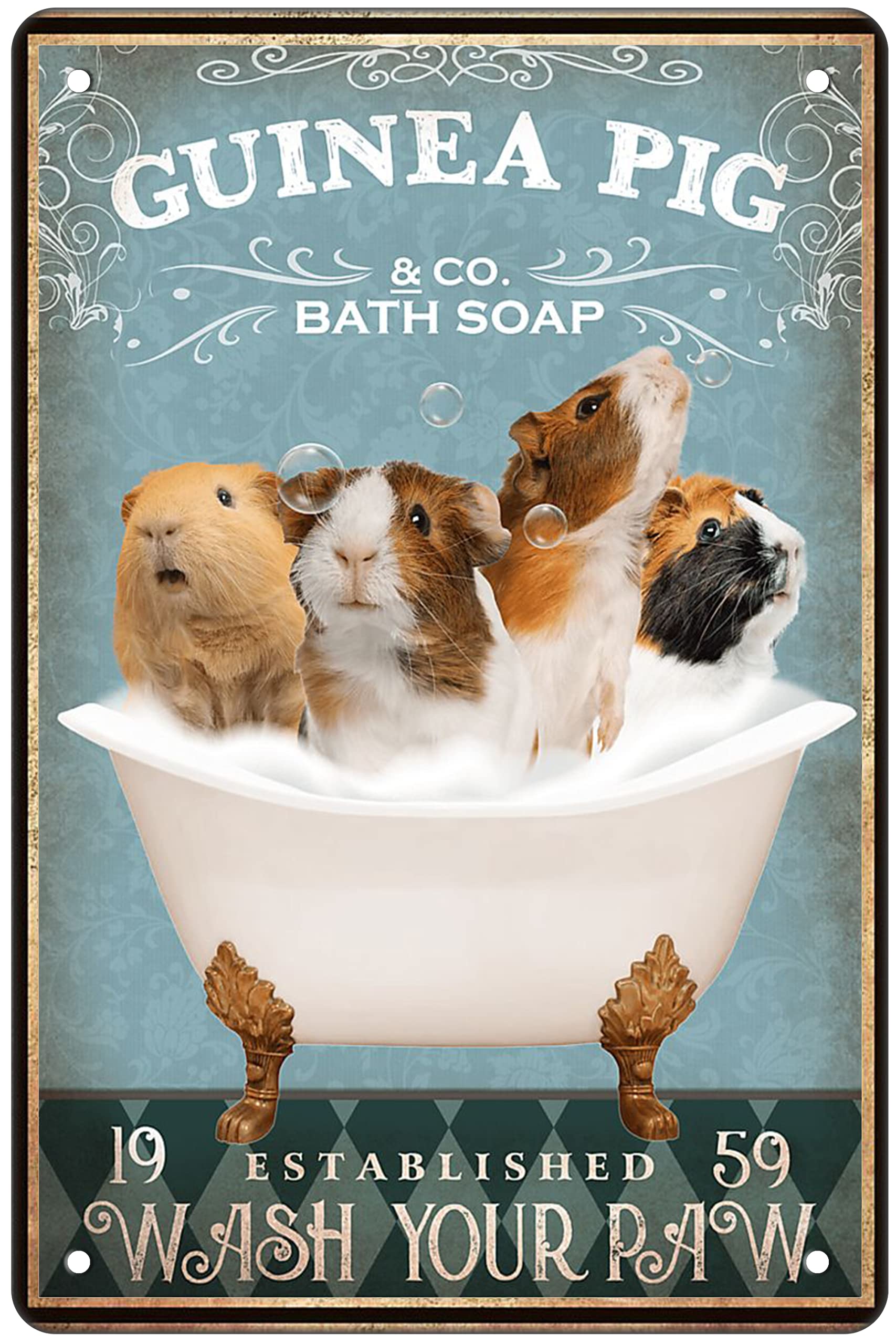 Funny Guinea Pig Wall Art Sign - Cute Bathroom Decor for Guinea Pig Lovers - Farmhouse Home Decor - Retro Bar Poster 8x12 Inch - Perfect for Bathroom, Living Room & Pet Lover's Gift