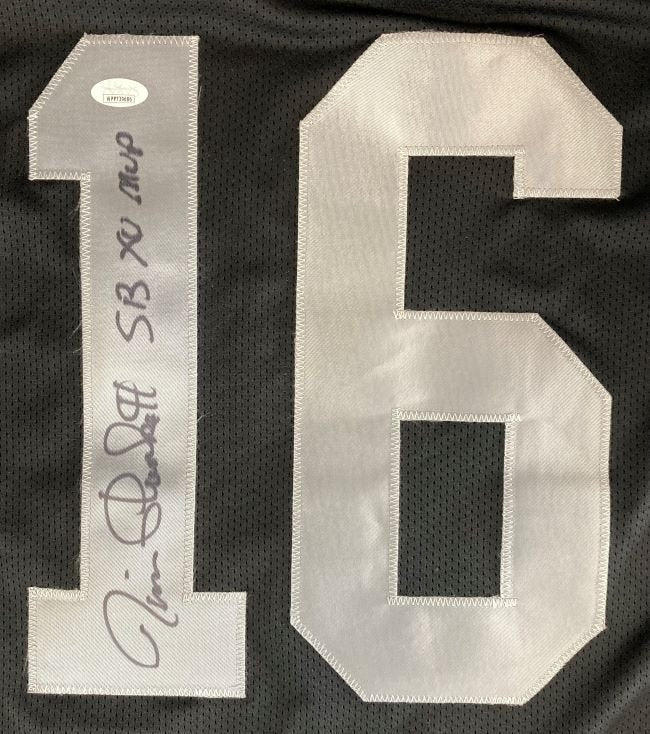 Jim Plunkett Oakland Raiders Signed Gray Football Jersey - SB XV MVP Inscribed with JSA COA - Perfect for NFL Memorabilia Collectors & Raiders Fans Display