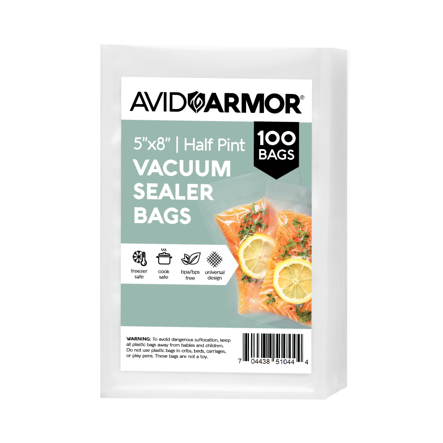 Avid Armor Small Pint Size Vacuum Sealer Bags - 5 x 8 inches, BPA-Free Food Storage Bags for Sous Vide, Freezer & Meal Prep - Pack of 100 | Perfect for Vacuum Sealing Leftovers, Fresh Produce & Long-Term Food Preservation