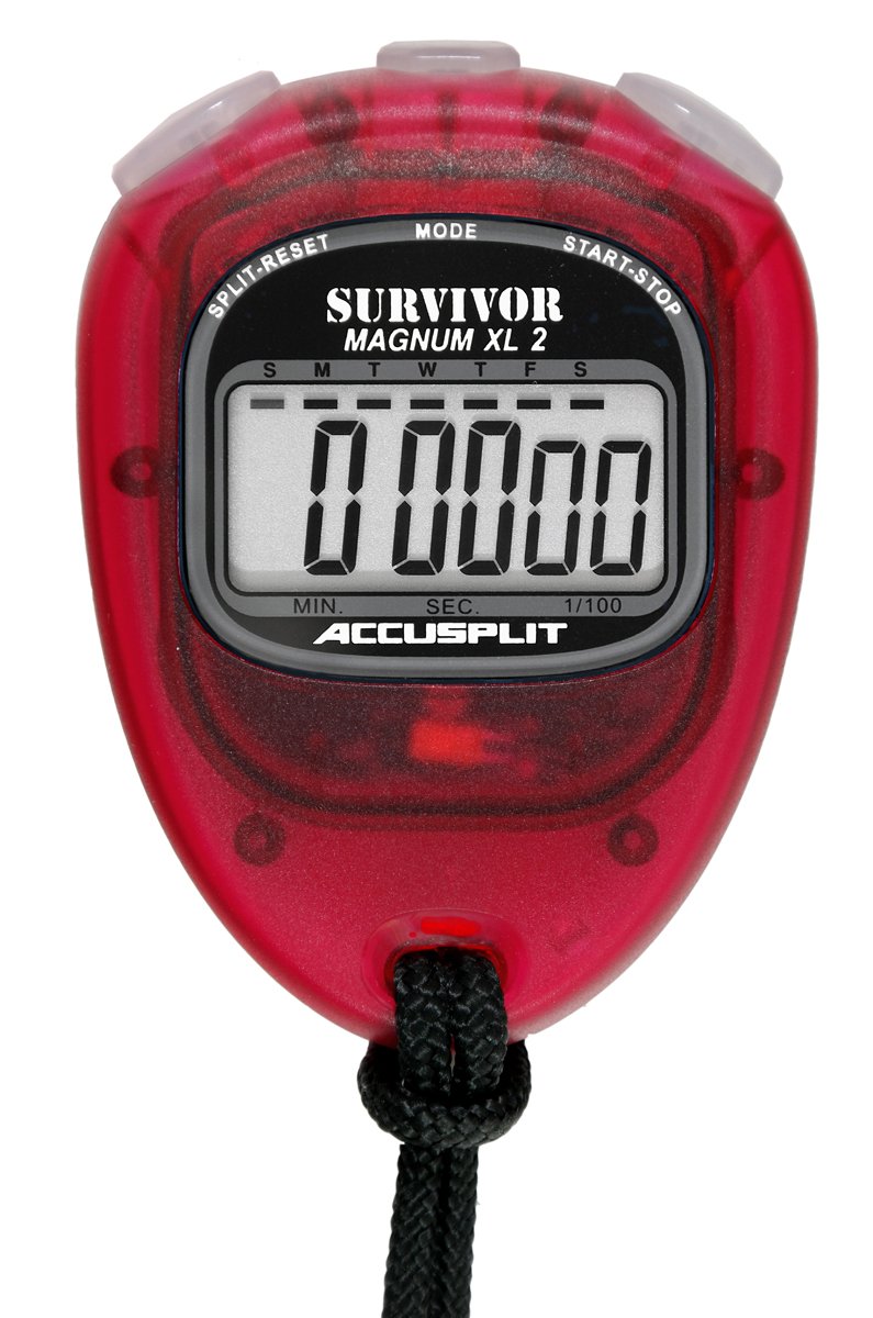 Accusplit New Survivor SX 2 Series Stopwatch - Cherry Red | High Precision Sports Timer for Track & Field, Swimming, Coaching & Fitness Training
