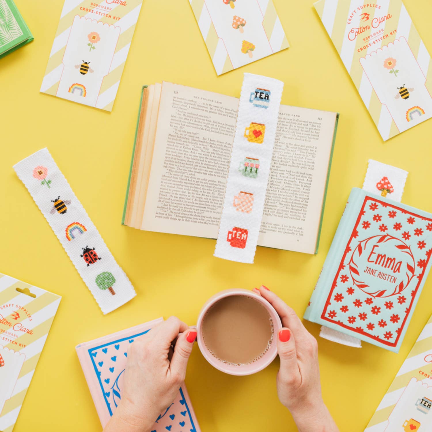 Premium Cross Stitch Bookmark Kit with Tea Mug Design - DIY Embroidery Starter Set for Book Lovers & Tea Enthusiasts - Perfect Gift for Reading, Tea Time & Handmade Craft Projects