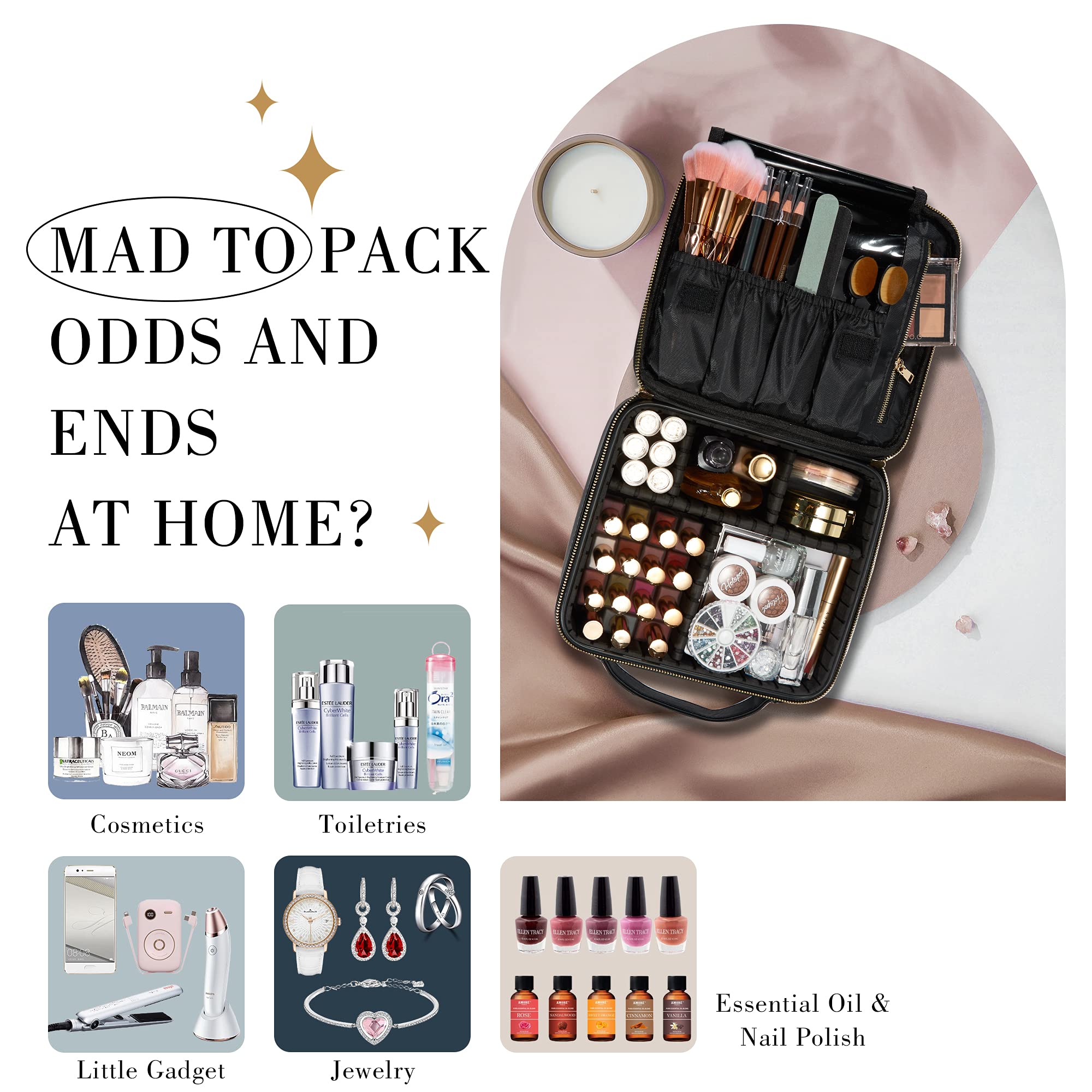 Stylish Black Makeup Bag for Women - Travel Cosmetic Organizer, Vanity Case & Beauty Storage Pouch | Perfect for Travel, Gym, Home & Office Use