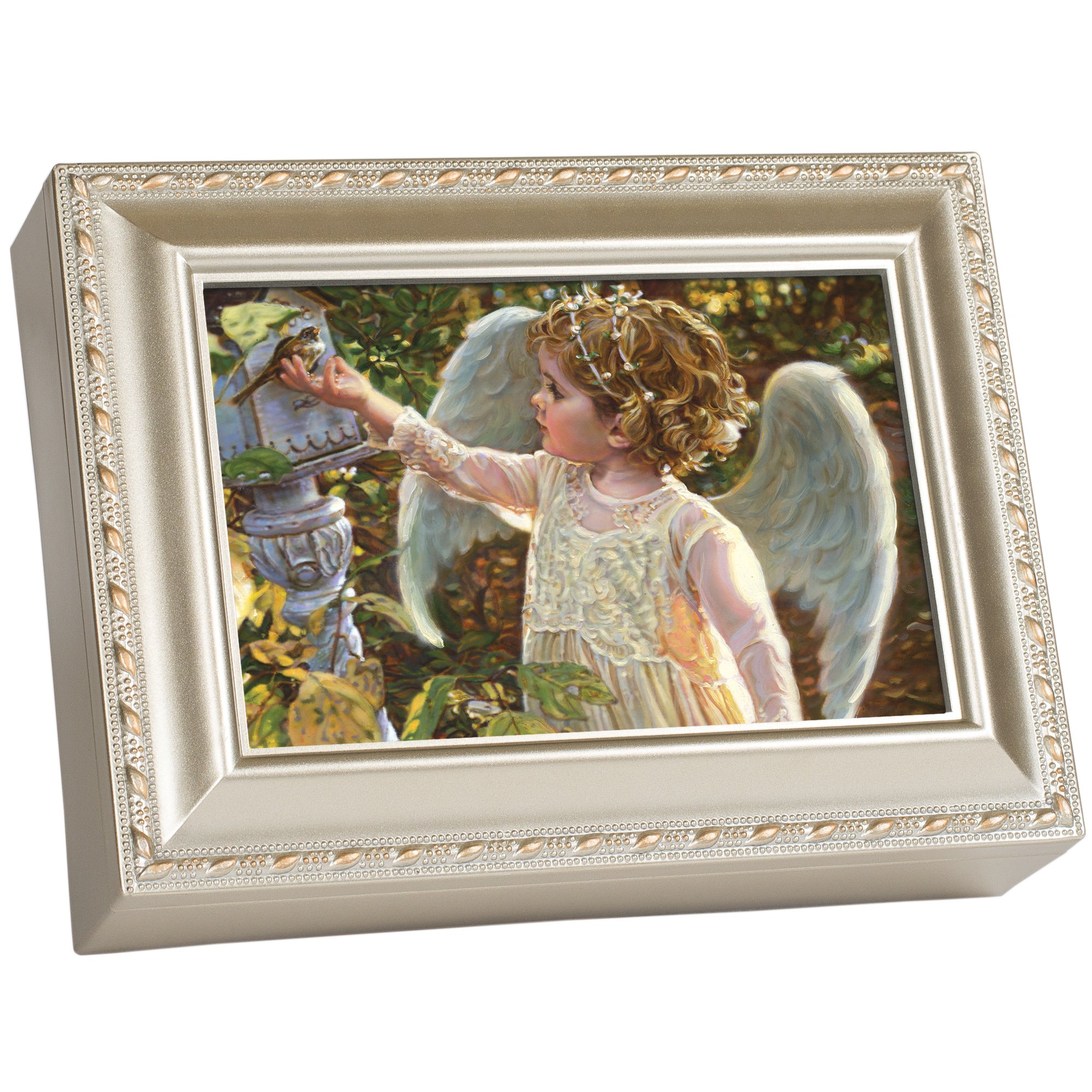 Cottage Garden Angel Champagne Rope Trip Music Box - Plays 'Light Up My Life' with LED Lights | Perfect for Home Décor, Gift Giving & Romantic Ambiance