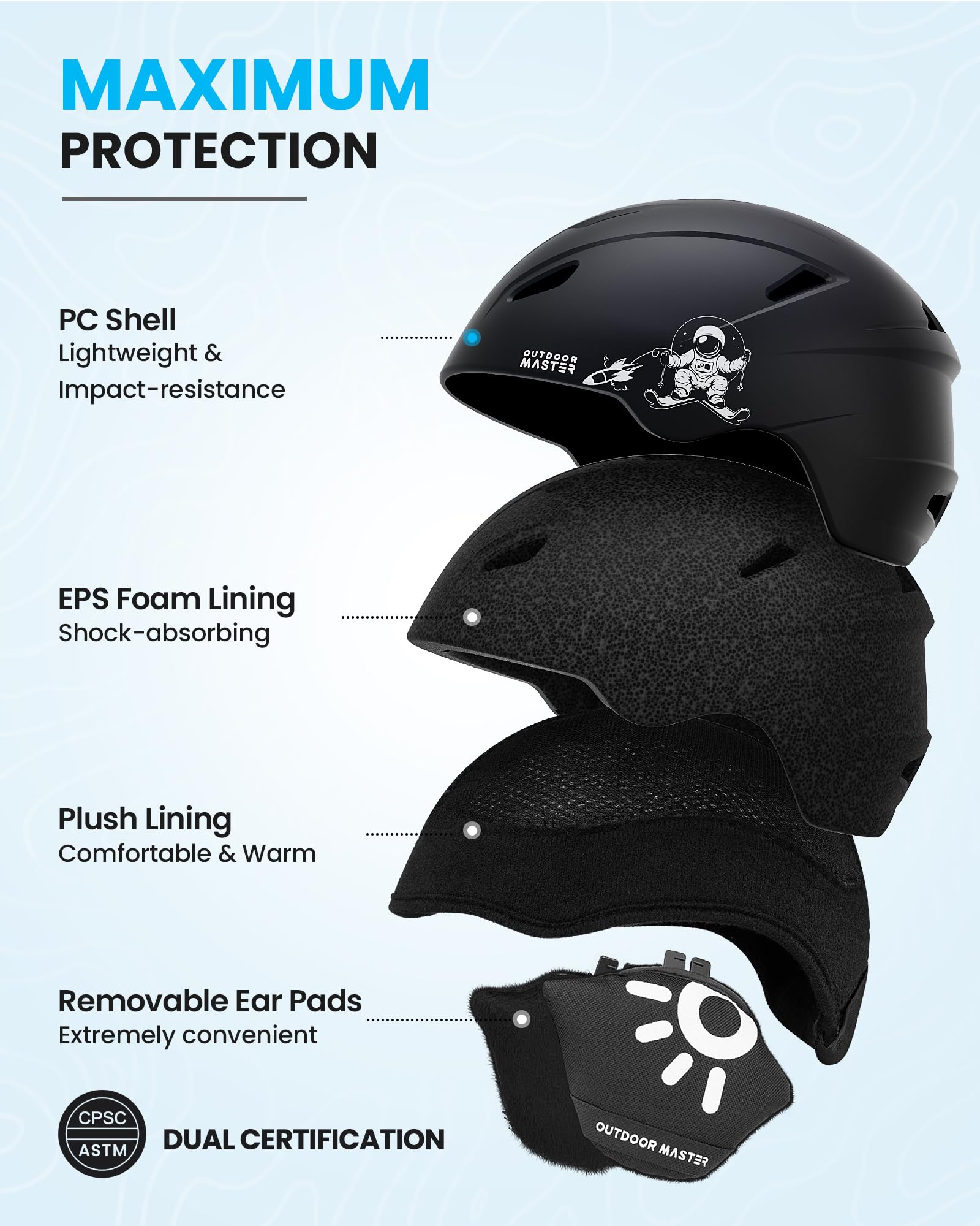 OutdoorMaster Anoa Kids Ski Helmet and Goggles Set - Certified Snowboard Helmet with Adjustable Fit & Shock-Absorbing EPS Core - Durable PC Shell Ski Goggles for Boys, Girls & Youth - Perfect for Snowboarding, Skiing & Winter Sports Safety Gear