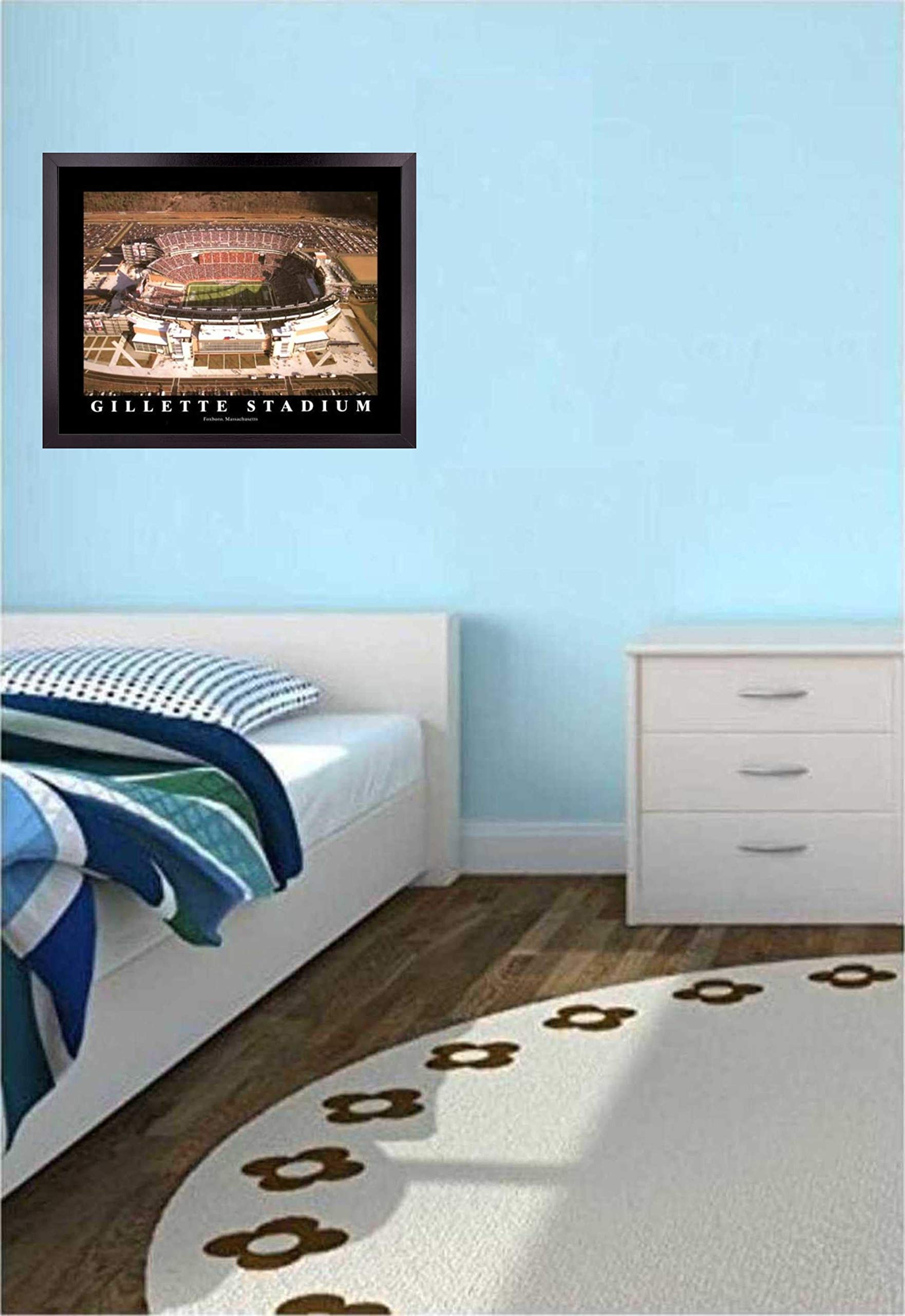Football Stadium Skyline Poster - Framed Wall Art Decor (23x29 Inches) | Gillette Field Aerial View | Perfect for Game Room, Man Cave, College Dorm & Sports Fan Gifts