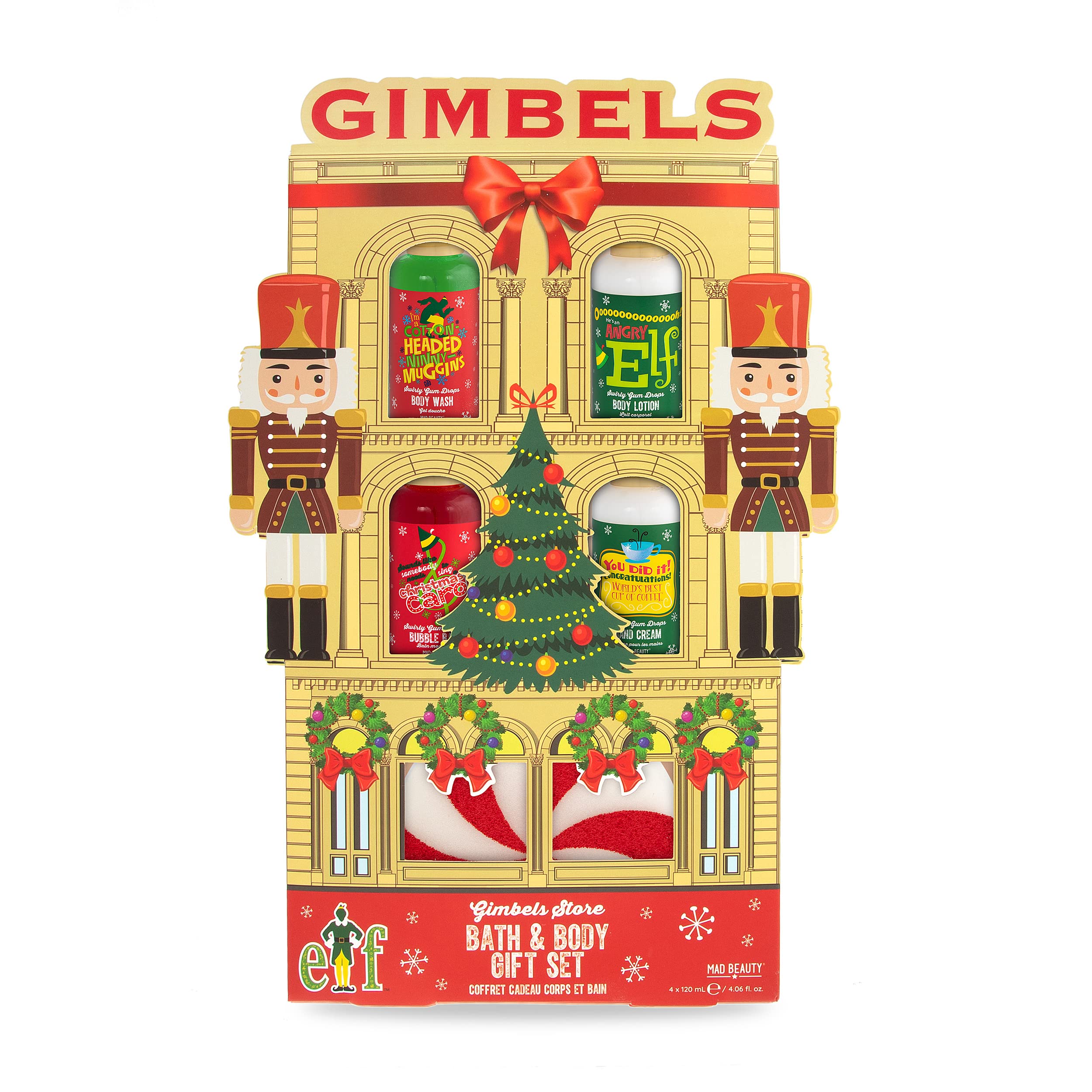 **MAD Beauty Warner Bros Elf Gimbels Bath & Body Set - Swirly Gum Drop Scented Body Wash, Bubble Bath, Lotion & Hand Cream | Travel Size Skincare Gift Set for Holidays & Self-Care**