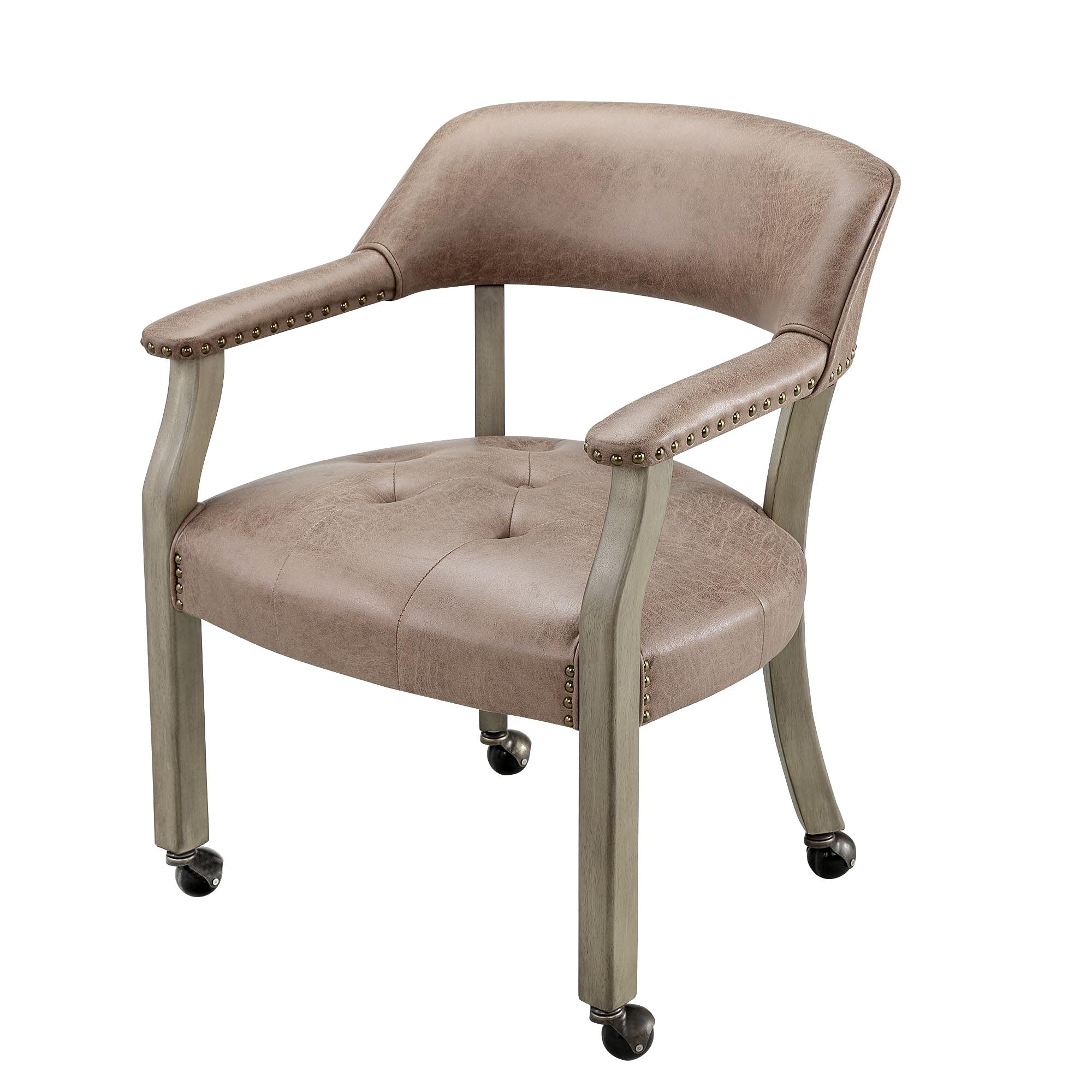 Modern Brown Solid Wood Swivel Office Chair with Wheels & Arms - Ergonomic Executive Desk Chair for Home Office, Conference Room, or Living Room - Classic Accent Chair for Comfortable Seating (31.5