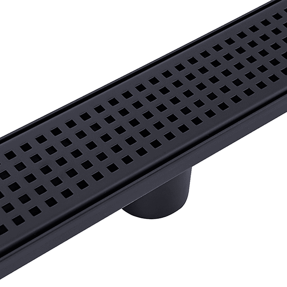 1000mm Black Square Pattern Bathroom Shower Drain Grate with Center Outlet - Floor Waste Drain for Modern Bathrooms & Wet Rooms