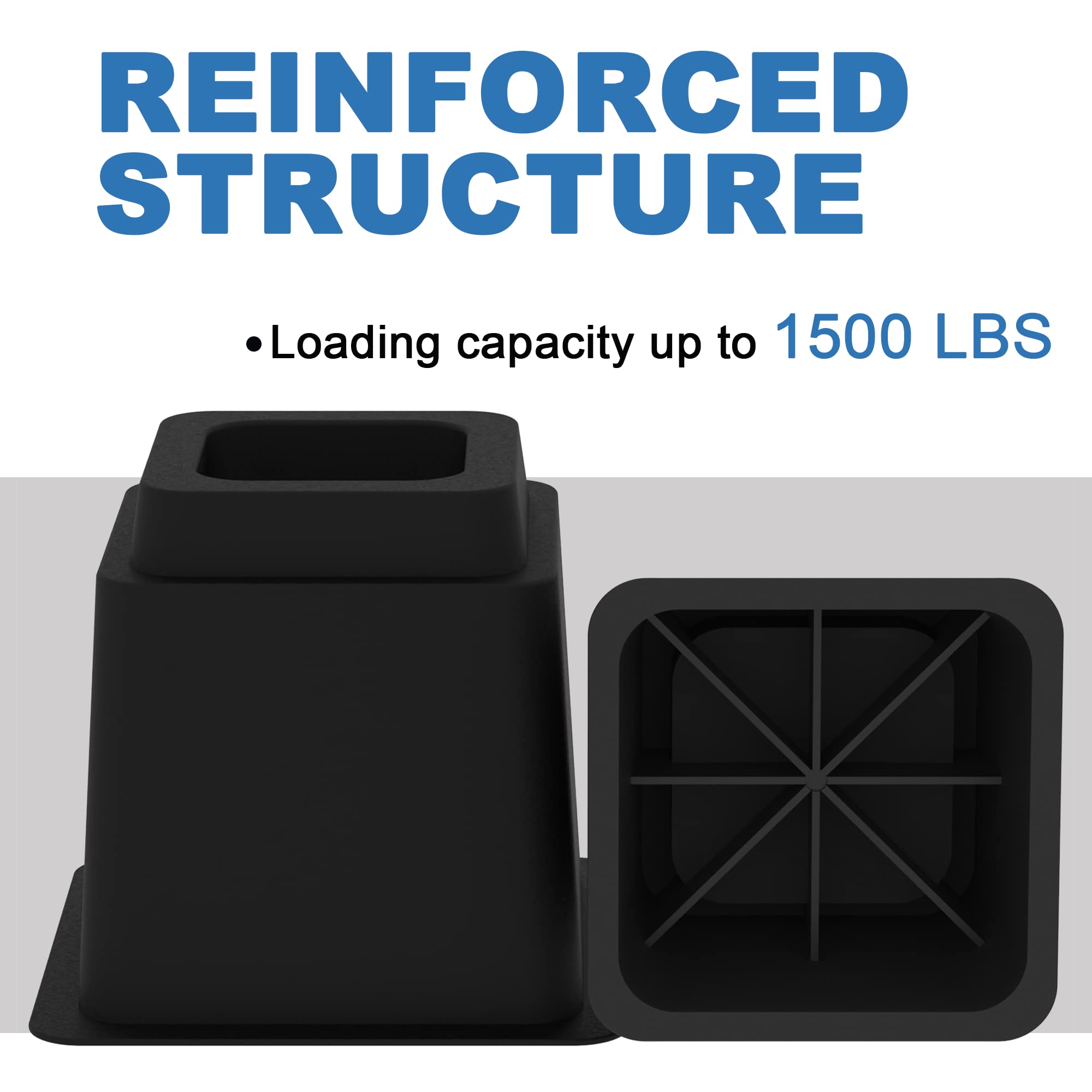 3, 5 or 8 Inch Heavy Duty Stackable Bed Risers - 3375 LBS Capacity for Lifting Beds, Sofas & Furniture (Set of 9, Black) - Perfect for Dorm Rooms, Small Spaces & Storage Organization