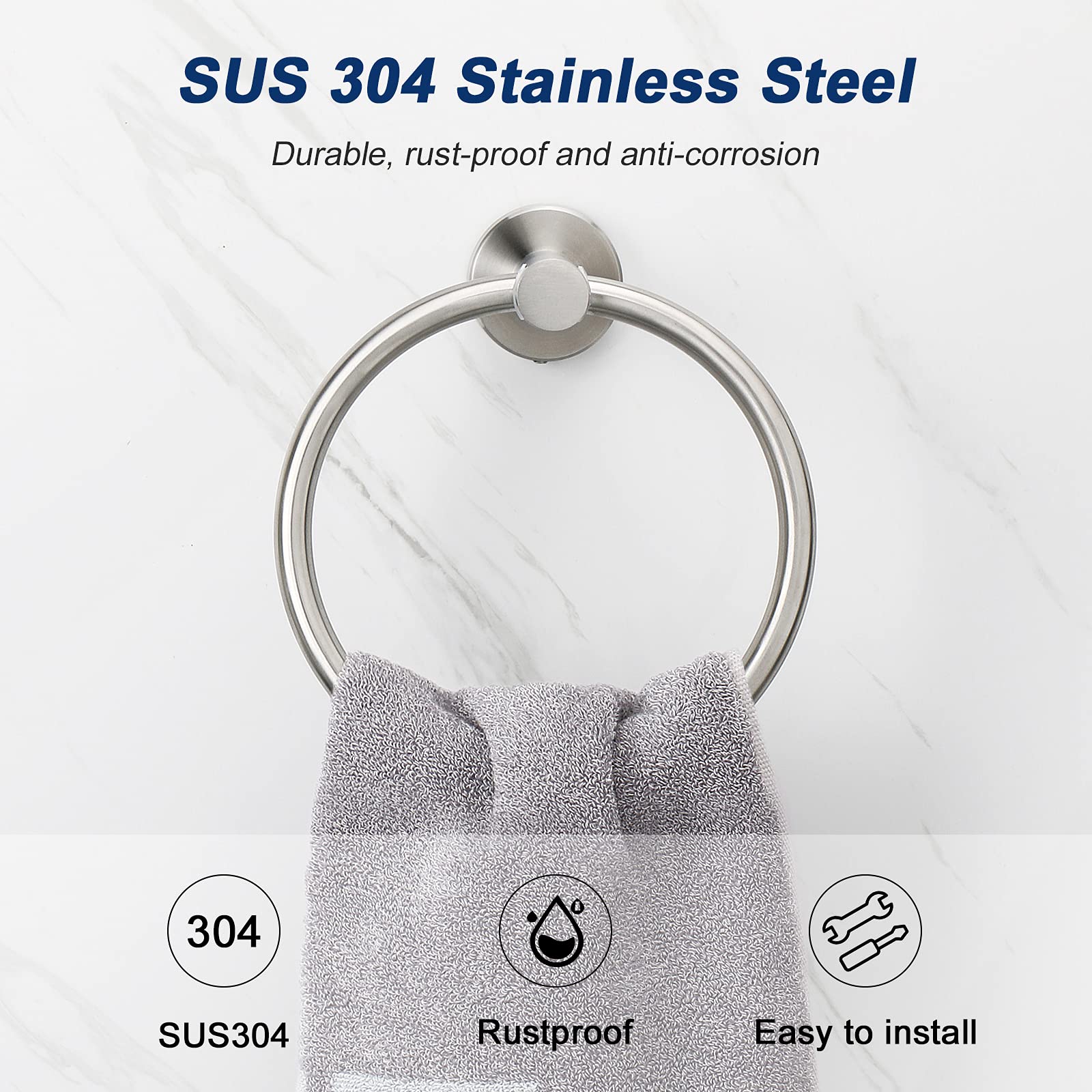 Premium Stainless Steel Toilet Paper Holder & Towel Ring Set - Brushed Nickel Wall Mounted Bathroom Hardware for Toilet Roll & Hand Towel - Durable & Stylish for Bathroom, Kitchen & Powder Room Decor