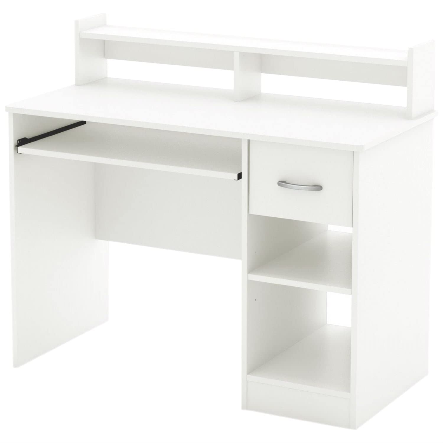 Modern White Wood Computer Desk for Home Office - Ergonomic Writing & Study Desk with Spacious Work Surface for Remote Work & Online Learning