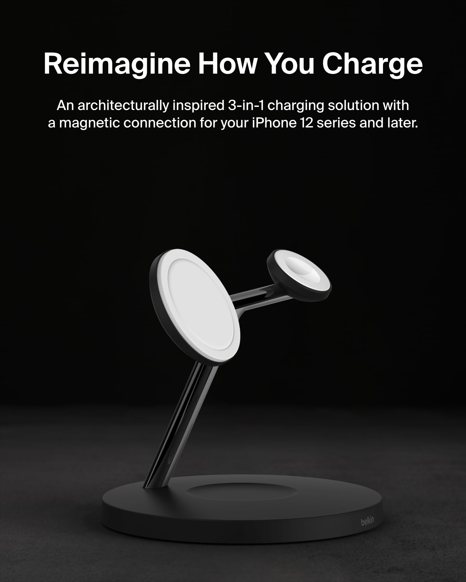 Belkin MagSafe 3-in-1 Wireless Charging Stand (2nd Gen) - Fast 33W Charger for iPhone 16/15/14 Series, Apple Watch & AirPods - Multi-Device Magsafe Charging Station (Black) - Perfect for Home, Office & Travel Use