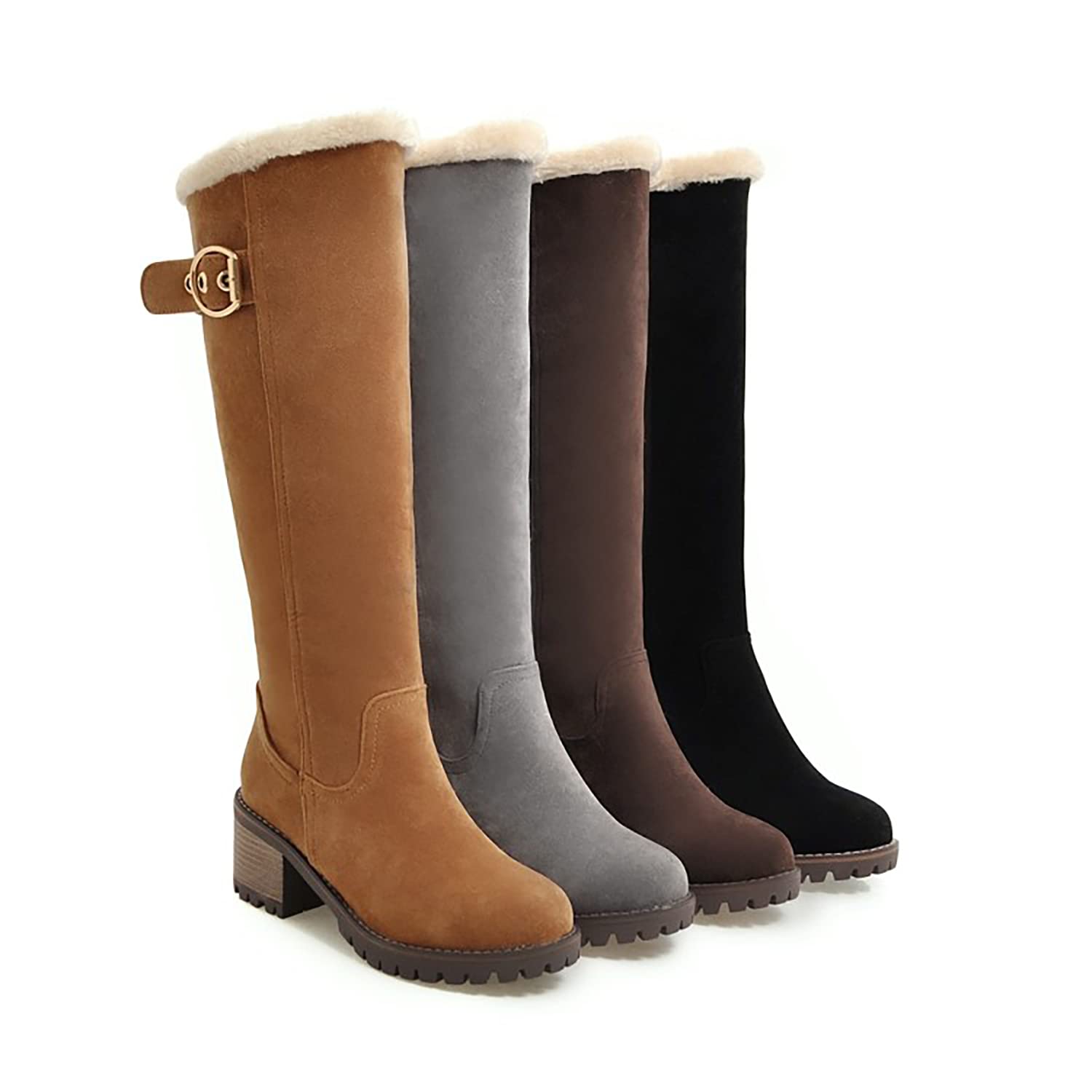 Viuluti Women's Winter Knee High Snow Boots - Warm Fur Lined Waterproof Nubuck Leather Tall Boots with Chunky Heel for Cold Weather, Snow Days & Outdoor Activities