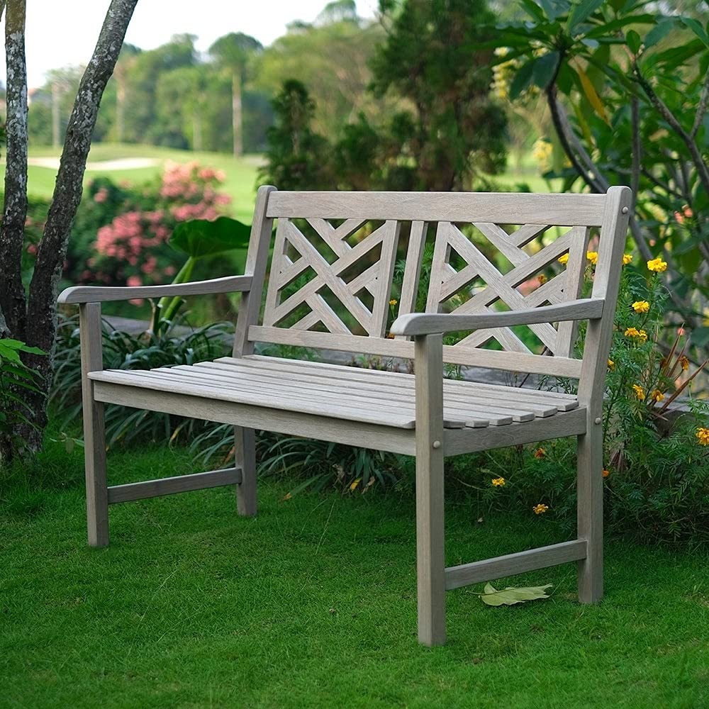 Cambridge Casual 4-Foot Outdoor Garden Bench for Patio Furniture - Weathered Gray Finish - Perfect for Backyard, Garden, Deck or Porch Seating