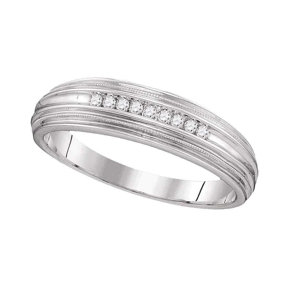 10kt White Gold Men's Round Diamond Wedding Band Ring - 1/10 CTW Dazzlingrock Collection, Ridged Edge Design for Anniversary, Engagement & Special Occasions
