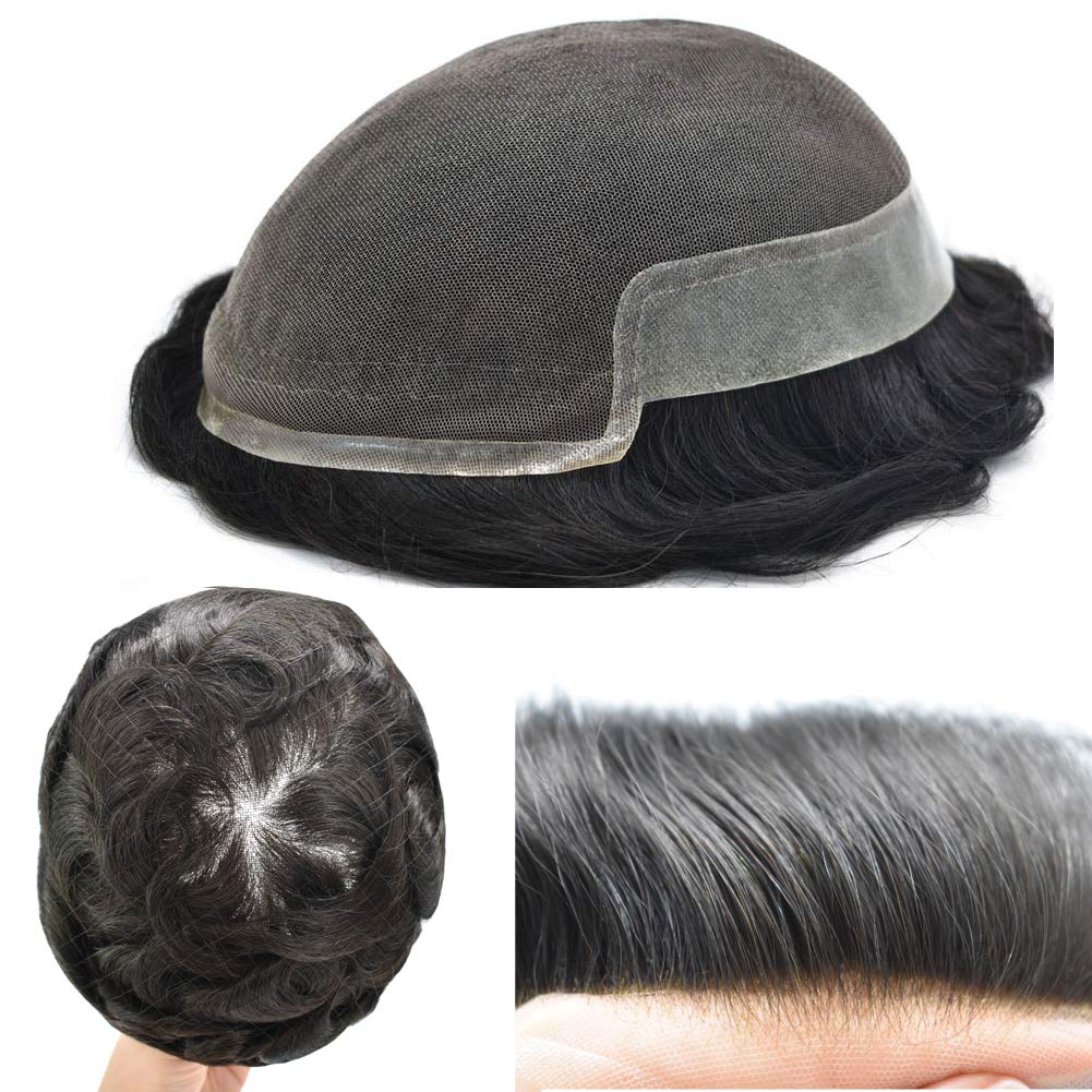 Men's Toupee Hairpiece - Transparent French Lace with Bleached Knots & Invisible Hairline - 7x9 Inch Hair System for Thinning Hair & Baldness - Perfect for Daily Wear, Special Occasions & Confidence Boost