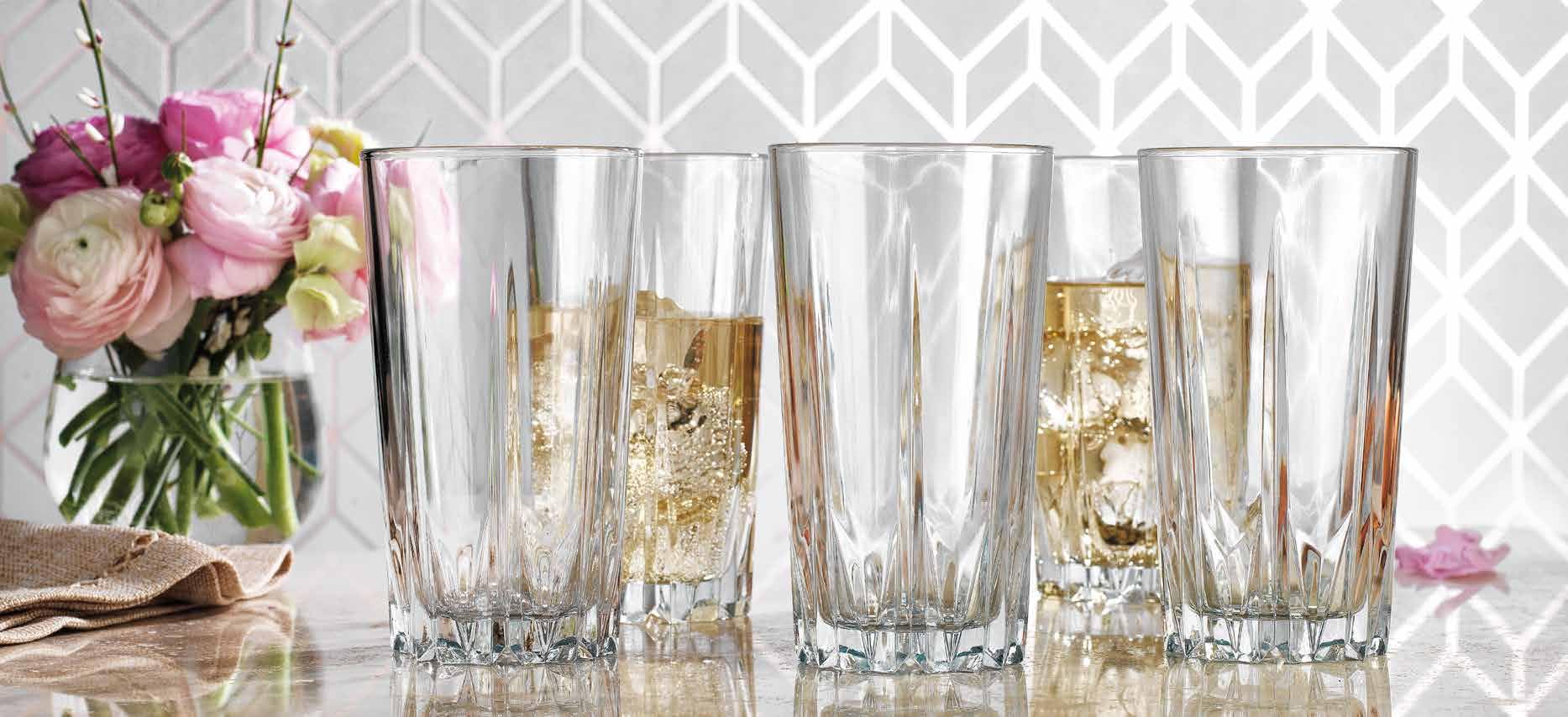 Glaver's Old Fashioned Highball Glass Cups - Set of 10 Elegant Diamond Cut 15oz Bar Glasses for Water, Juice, Beer & Cocktails | Perfect for Home Bars, Parties & Restaurants