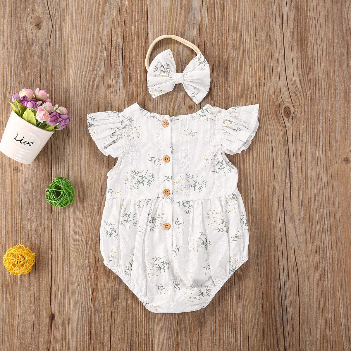 Floral Ruffle Sleeveless Cotton Romper Jumpsuit for Newborn Baby Girls with Matching Headband - Soft Summer Outfit for Photoshoots, Parties & Daily Wear