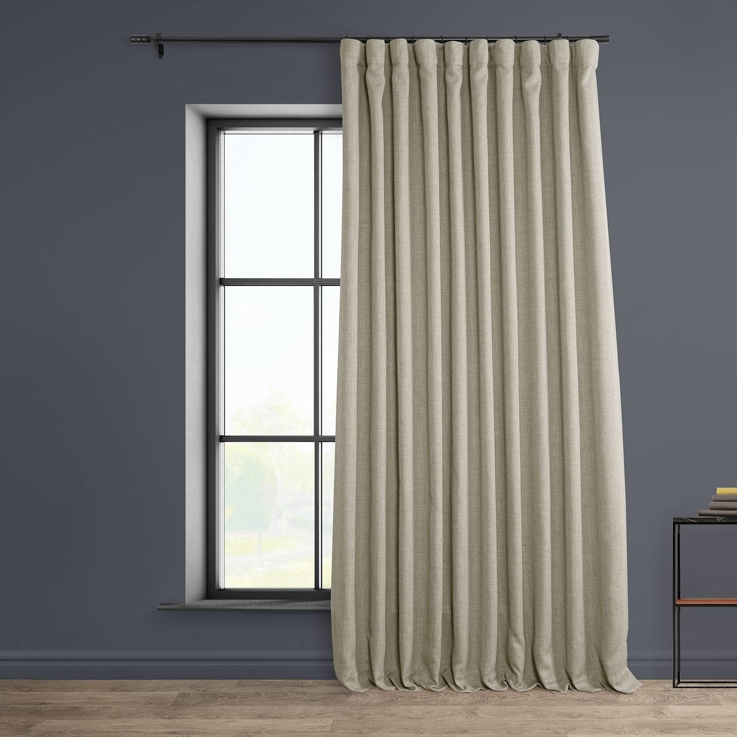 Extra Wide Textured Faux Linen Blackout Curtains for Bedroom - Oatmeal Color Thermal Insulated Window Drapes for Living Room & Nursery (Set of 2 Panels)