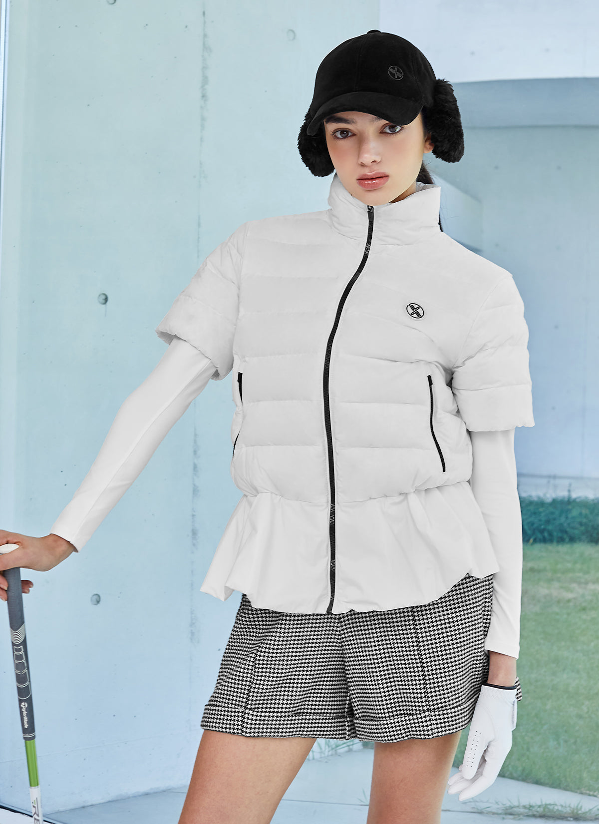 Women's Goose Down Peplum Short Sleeve Jumper - Lightweight Warm Winter Pullover for Casual Outings & Office Wear