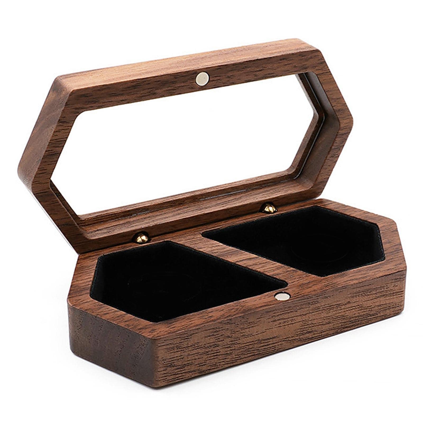 AMLESO Wooden Jewelry Box with Lid - Portable Double Rings Organizer for Engagement Rings, Necklaces & Bracelets - Perfect for Travel, Gifts & Wedding Accessories Storage