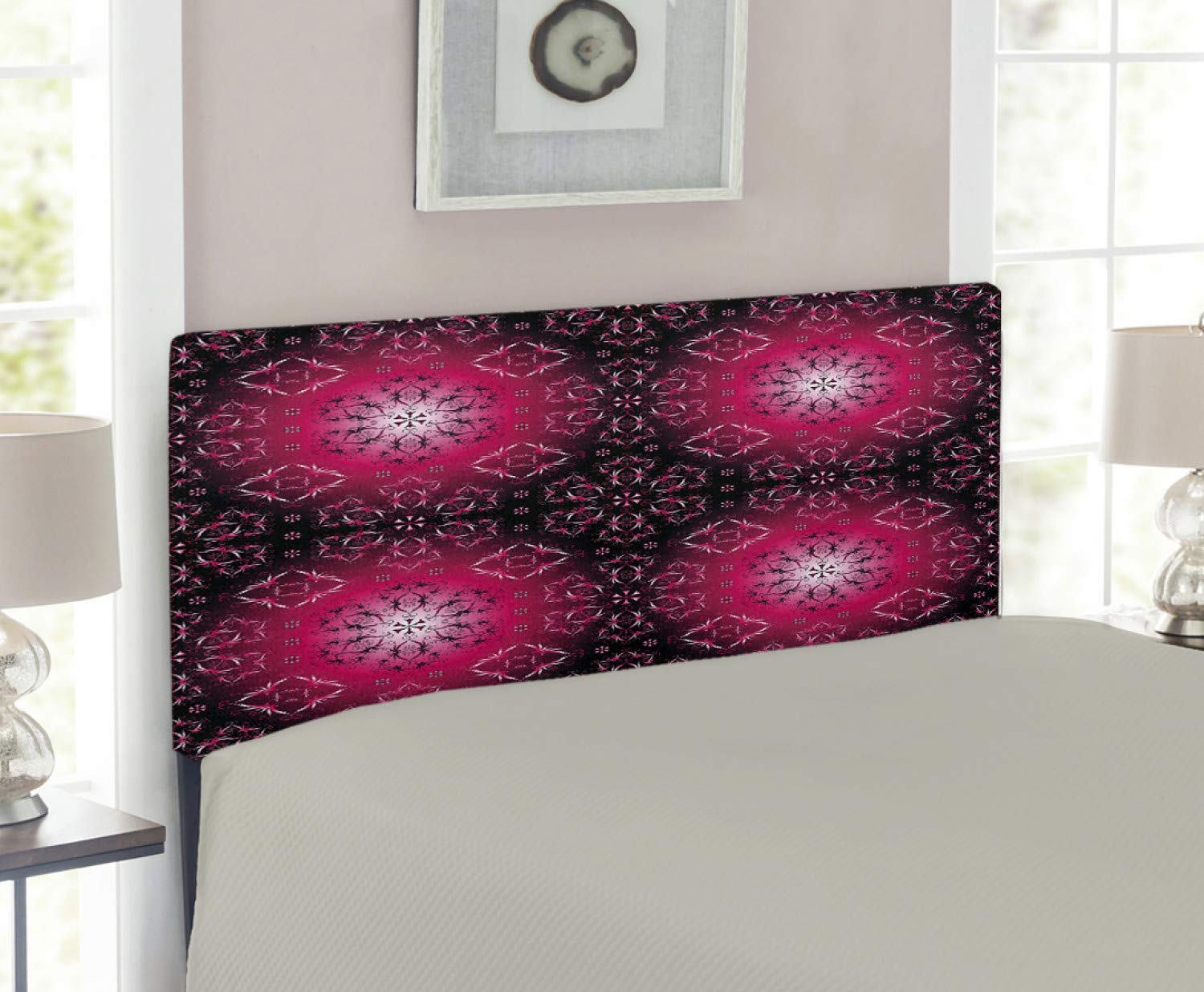 Ambesonne Purple Mandala Headboard - Vintage Psychedelic Ornamental Design with Memory Foam, Twin Size Upholstered Metal Bed Frame in Maroon & Hot Pink | Perfect for Bohemian Bedroom Decor, Meditation Spaces & Vintage Style Interiors