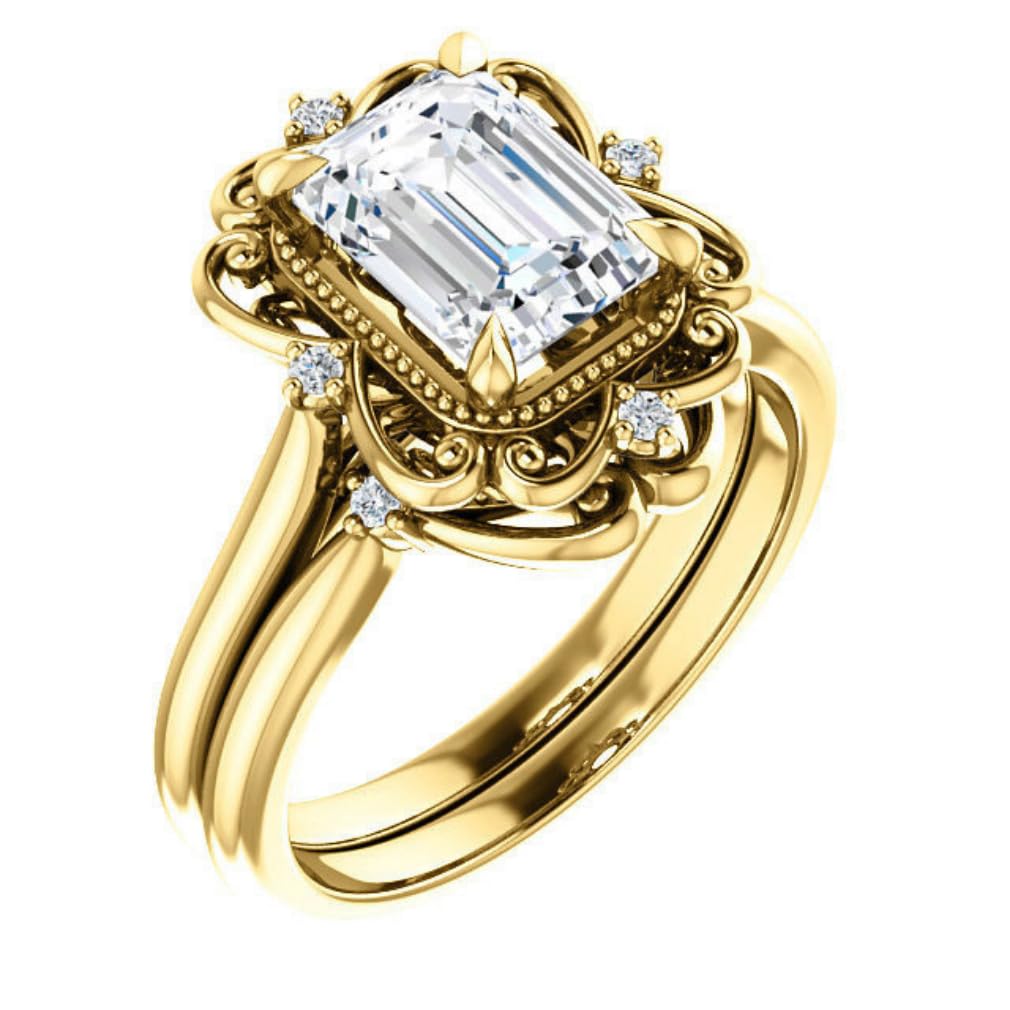 1-3 CT Emerald Cut Moissanite Engagement Ring Set for Women - Vintage Style Solitaire Halo Wedding Ring in 925 Silver/10K/14K/18K Gold - Anniversary & Promise Gift - Perfect for Proposals, Weddings & Special Occasions