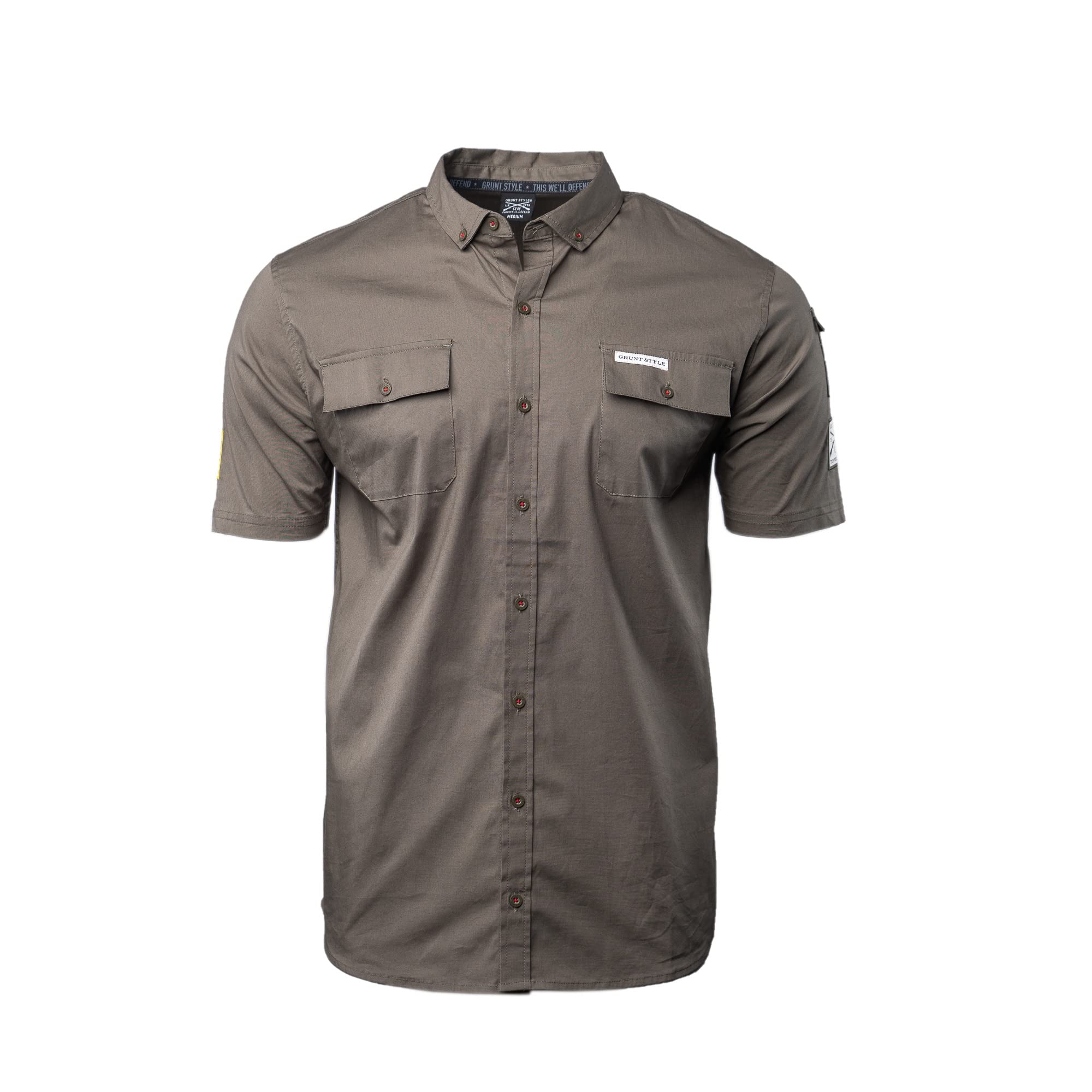 Grunt Style Men's Short Sleeve Button Down Shirt - Casual Workwear & Garage Mechanic Shirt for Everyday Comfort | Perfect for DIY Projects, Auto Repair & Outdoor Activities