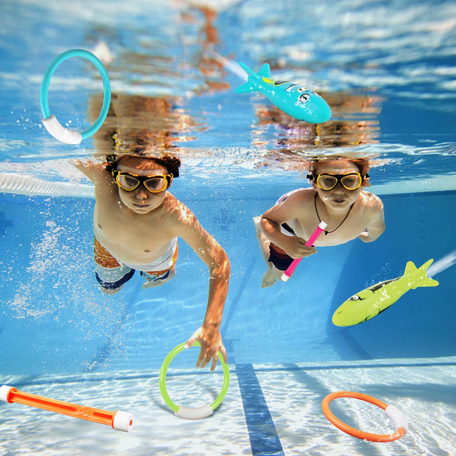 Best Pool Toys for Kids Ages 4-12 - Underwater Diving Toys Set for Summer Swimming Games, Swim Training Equipment for Boys, Girls & Adults - Medium Size - Perfect for Backyard Pools, Beach Vacations & Swim Lessons