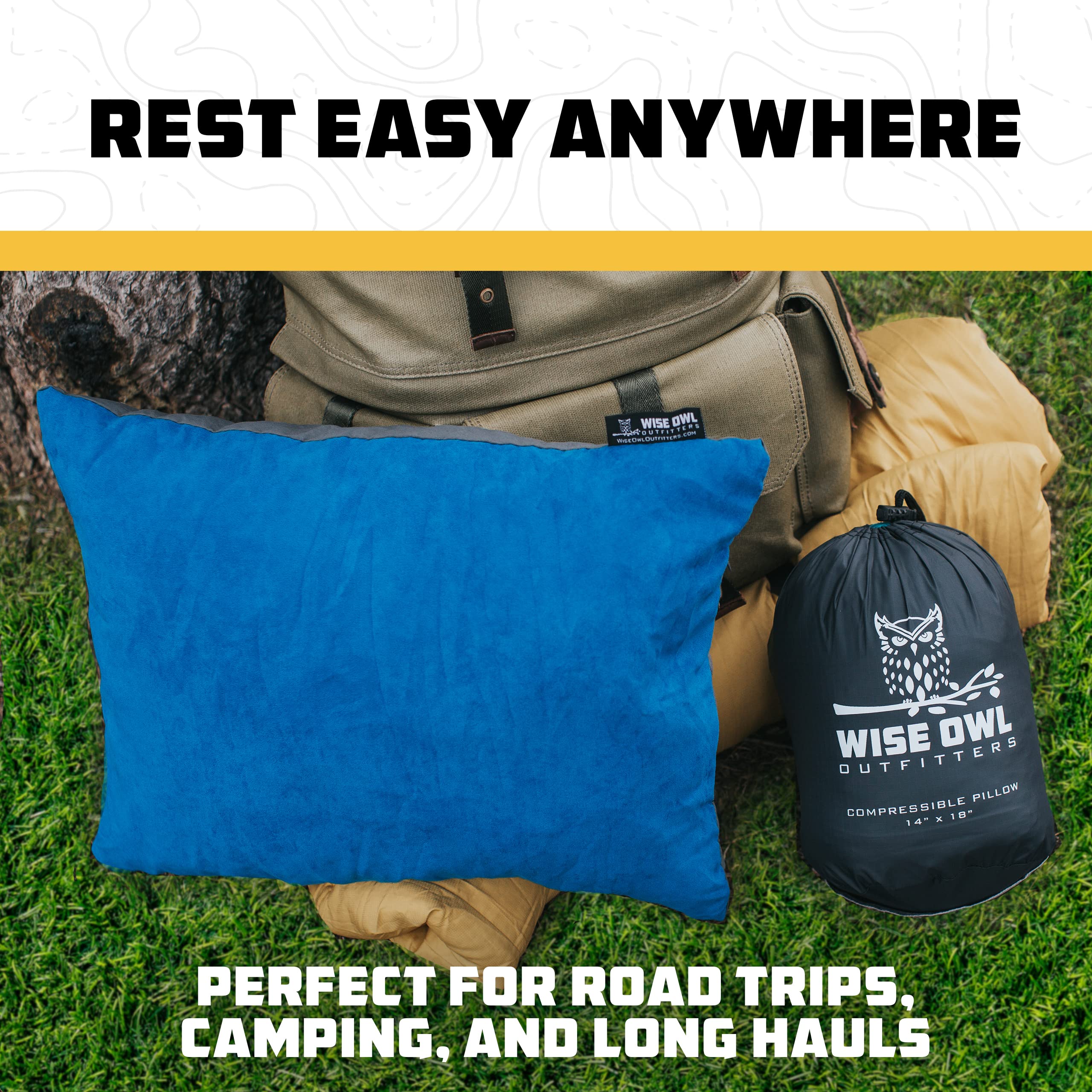 Wise Owl Outfitters Memory Foam Camping & Travel Pillow - Portable Washable Pillow for Airplane, Hiking, Backpacking & Outdoor Adventures - Compact Size for Comfort Anywhere