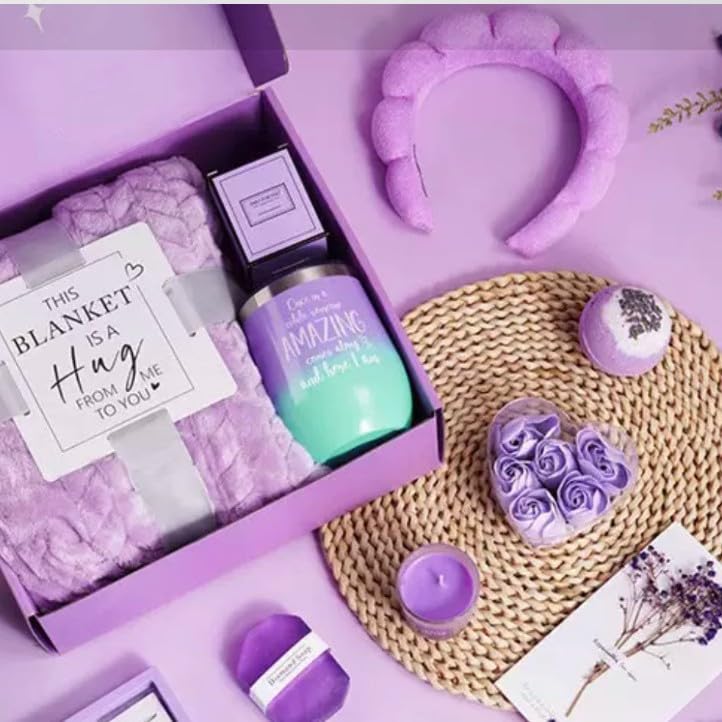 Luxury Spa Gift Basket for Women - Relaxing Birthday, Get Well, Valentine's Day Care Package with Flannel Blanket - Perfect Gift for Wife, Sister, Daughter & Best Friend | Home Relaxation, Self-Care & Recovery