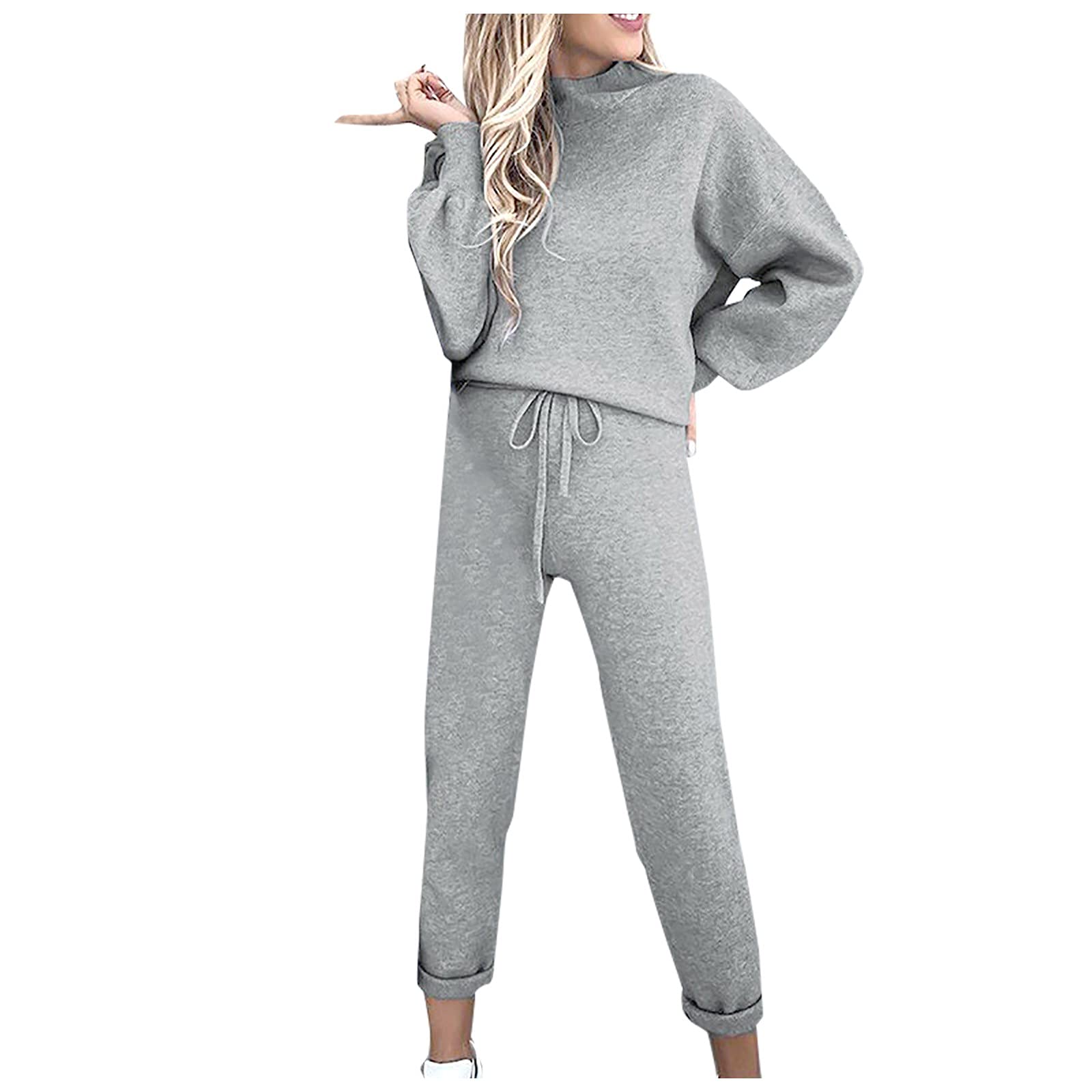 OIUCVGB Women's Workout Sweat Suits - Fashion Casual Loose Outfits for Gym, Running & Lounge Wear | Elegant Drawstring Pullover Sweatshirt & Jogger Set