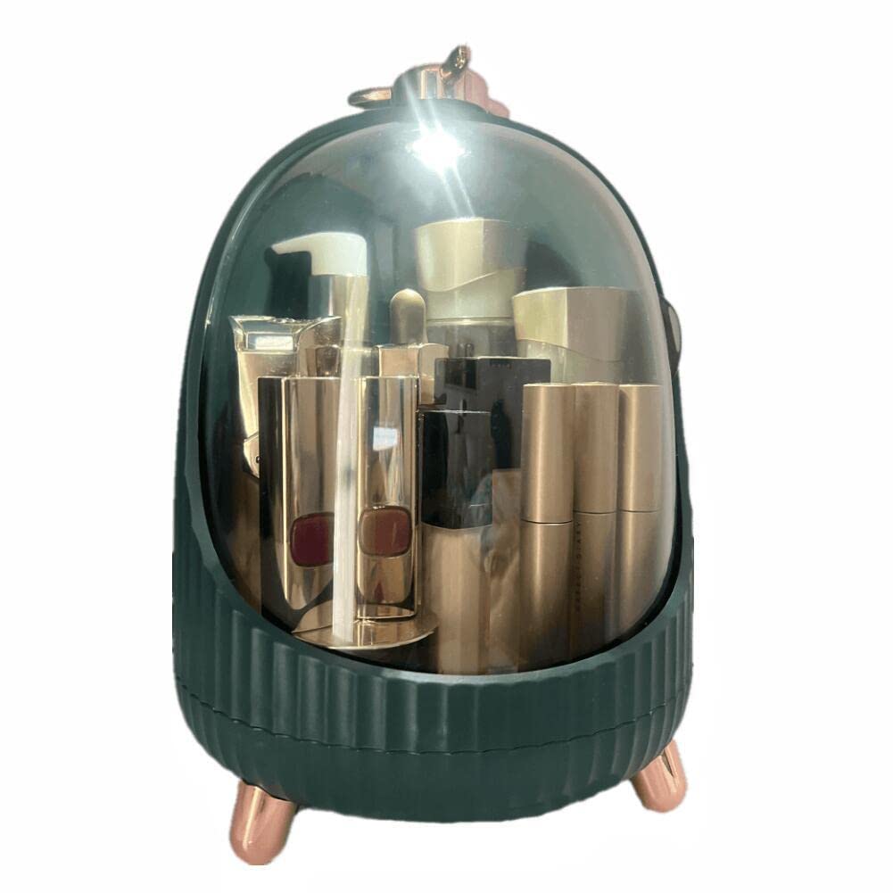Waterproof & Dustproof Makeup Organizer with LED Light - Cosmetic Storage Box with Lid for Vanity, Dresser, Countertop | Perfect for Skincare, Makeup Brushes & Beauty Products (Green)