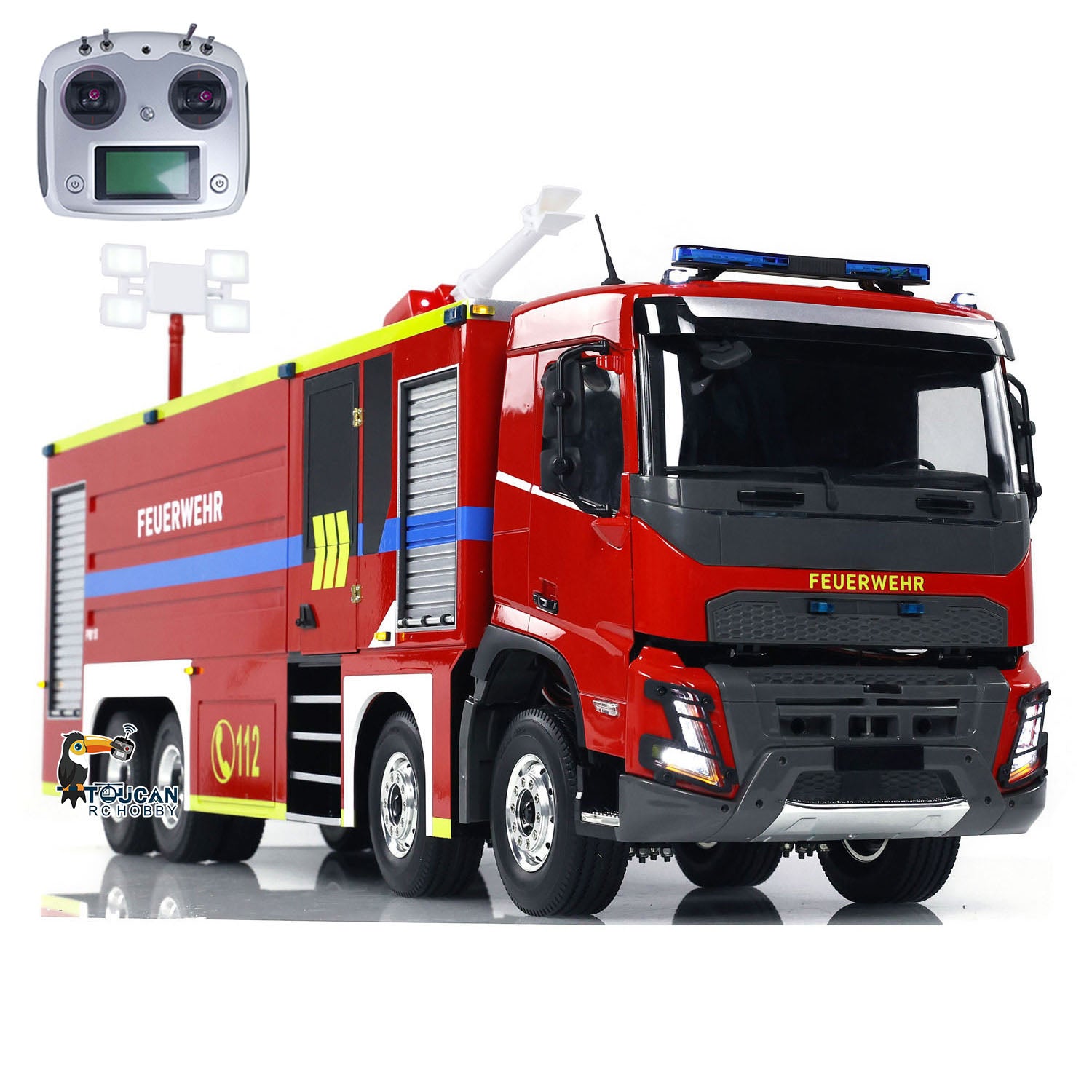 1/14 Scale 8x4 FMX PS0003 RC Fire Fighting Truck - Remote Control Extinguisher Vehicle with Lights & Sounds - Ready to Run Hobby Model - Perfect for Firefighter Training Simulation & Kids Role Play