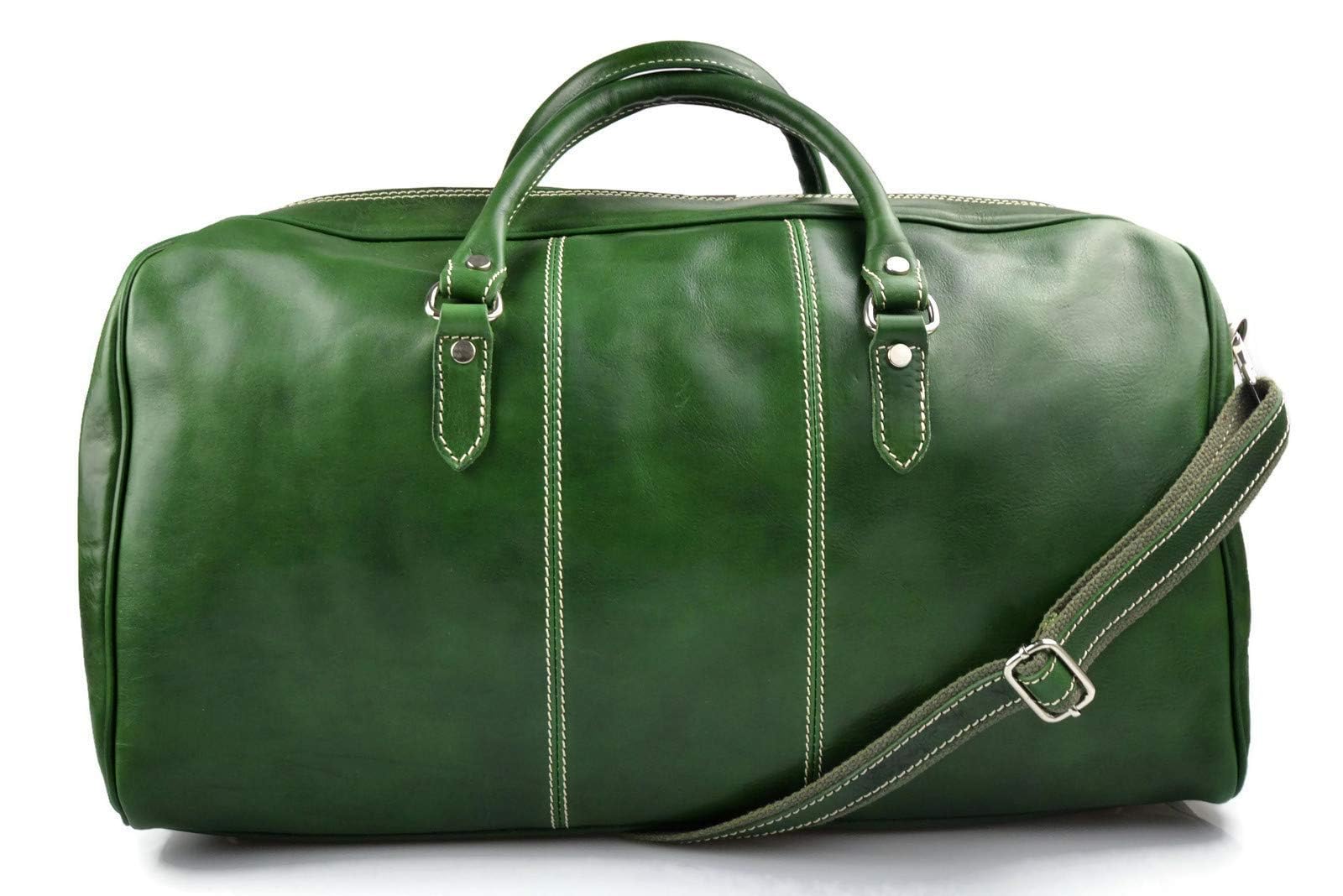 Genuine Italian Leather Duffle Bag for Men & Women - Travel, Gym & Weekender Overnight Shoulder Bag (Green) | Perfect for Business Trips, Workouts & Weekend Getaways