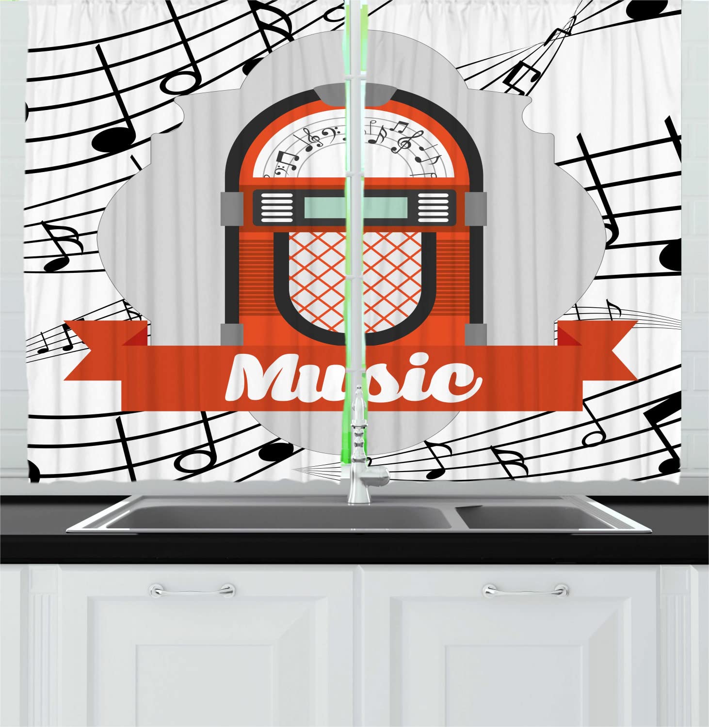 Vintage Jukebox Print Kitchen Curtains - 55