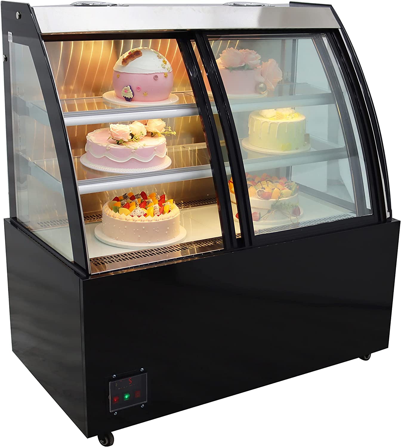 220V 47 Inch Glass Refrigerated Display Case for Bakery - Arc-Shaped Front Door Commercial Refrigerator for Cakes, Pies, Pastries & Desserts - Perfect for Bakeries, Cafes, Restaurants & Sweet Shops