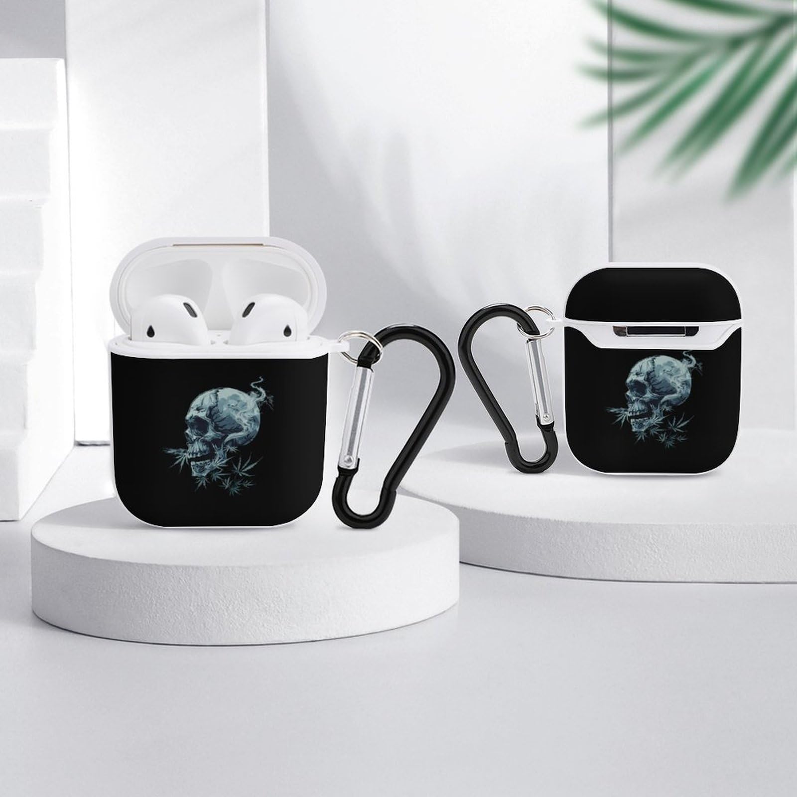 Skull Weed Smoking Bluetooth Headphone Case - Protective Cover for AirPods 1 & 2 - Portable Earphone Storage for Travel, Gym & Outdoor Activities