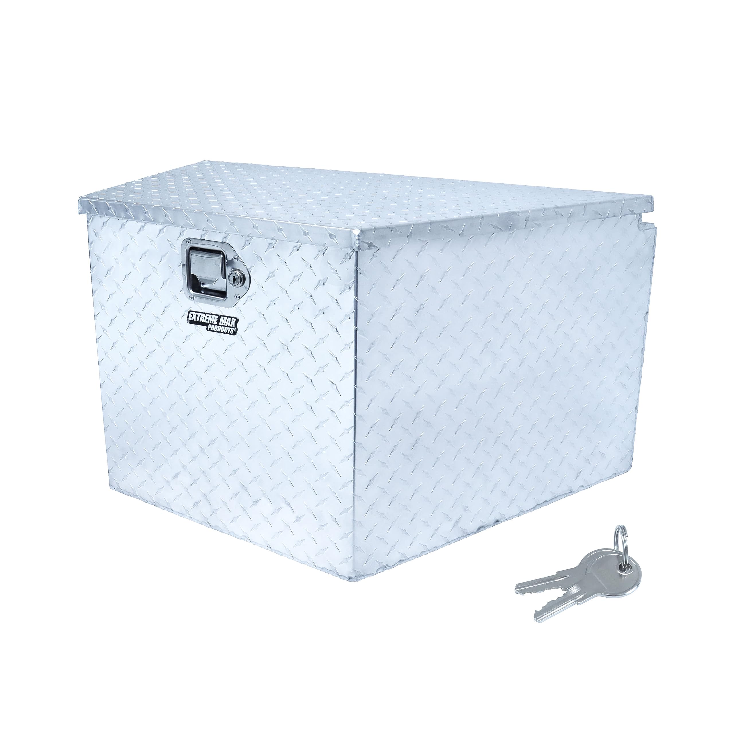 Extreme Max 5001.6097 Aluminum Diamond-Plate Locking Storage Box for Utility & Sport Trailers - Secure Cargo Organizer for Camping, Boating & Outdoor Adventures